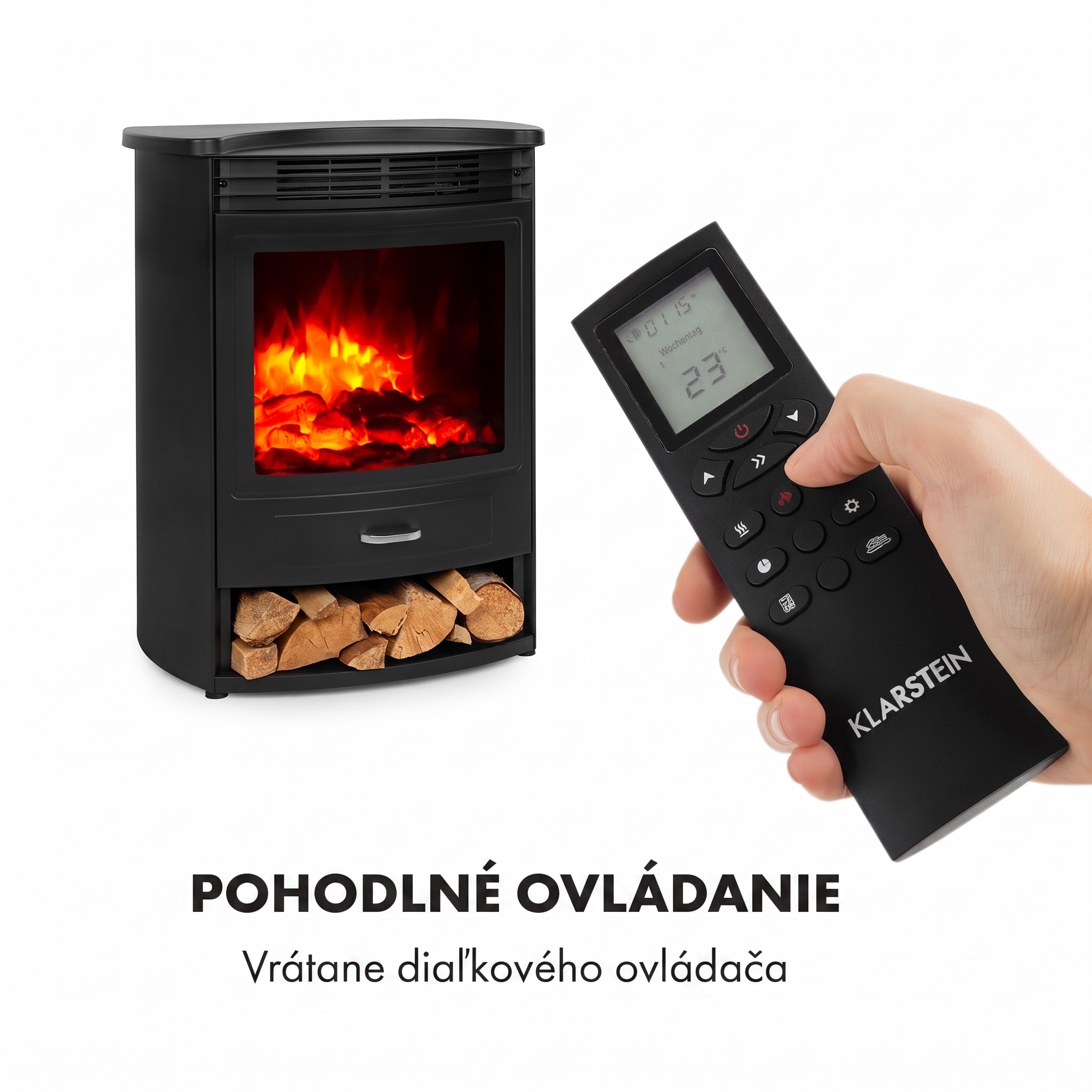 Klarstein Bormio S Smart, elektrický krb, 900/1800 W, termostat, týždenný časovač, čierny – Obrázok 5