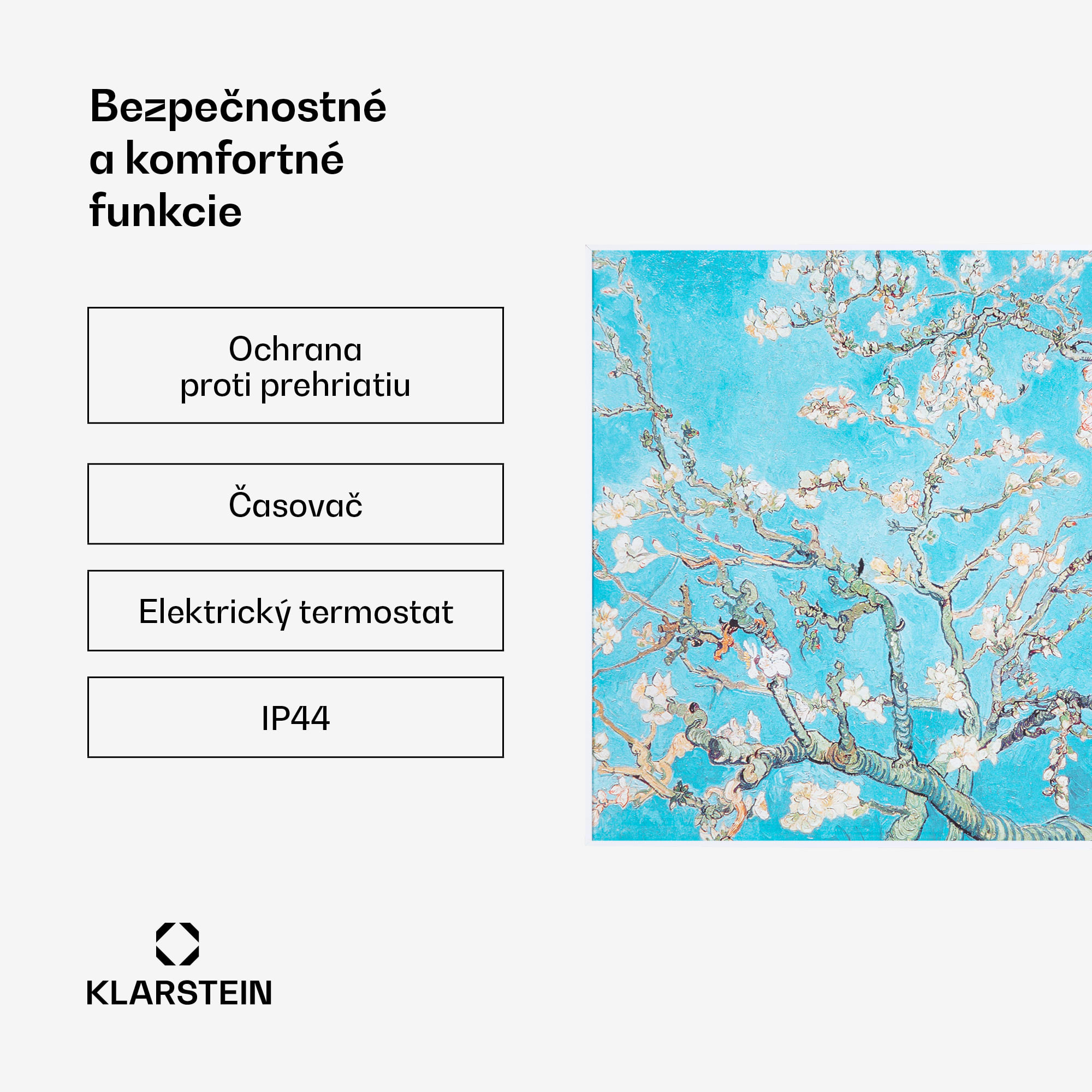 Klarstein Wonderwall Air Art Smart, infračervený ohrievač, 60 x 60 cm, 350 W, aplikácia, mandľový kvet – Obrázok 5