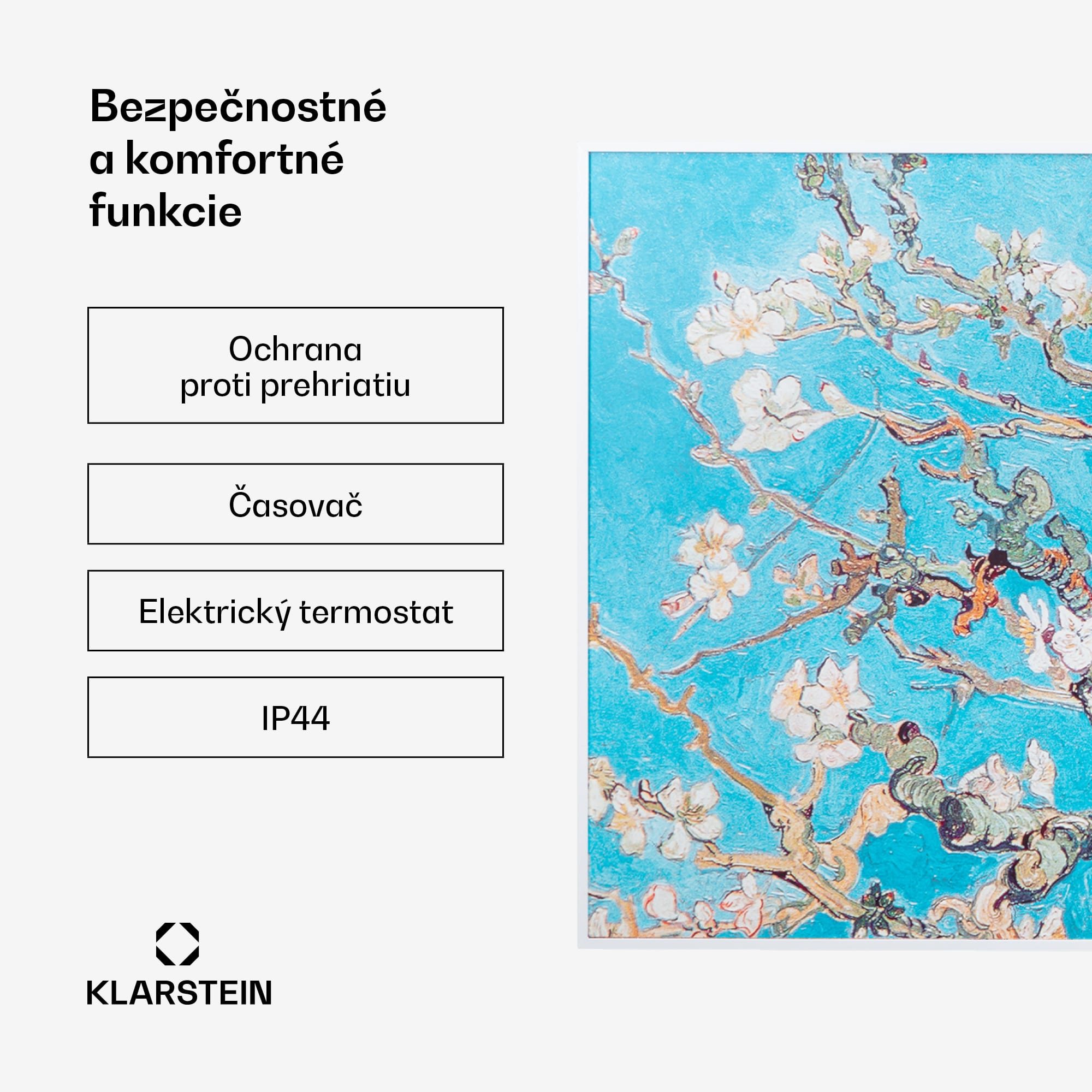 Klarstein Wonderwall Air Art Smart, infračervený ohrievač, 120 x 60 cm, 700 W, aplikácia, mandľový kvet – Obrázok 5