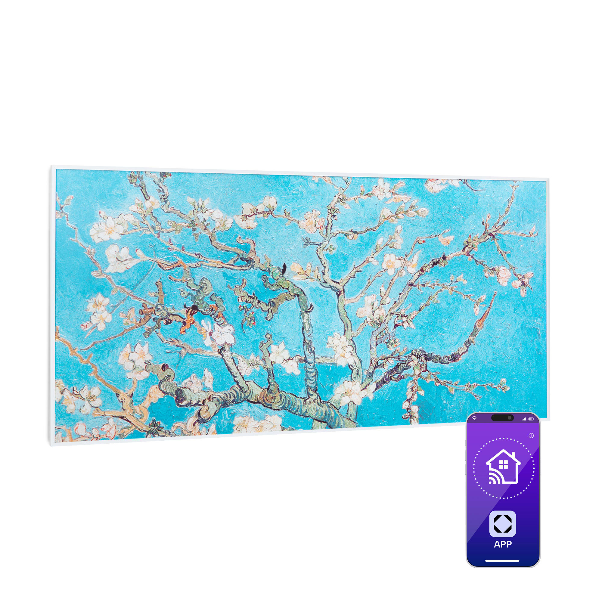 Klarstein Wonderwall Air Art Smart, infračervený ohrievač, 120 x 60 cm, 700 W, aplikácia, mandľový kvet