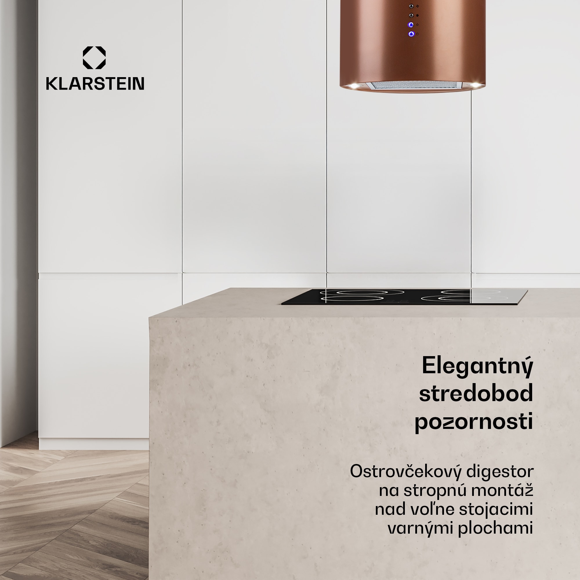 Klarstein Beretta, digestor, 35 cm, ostrovčekový, 519m³/h, LED, medený – Obrázok 2