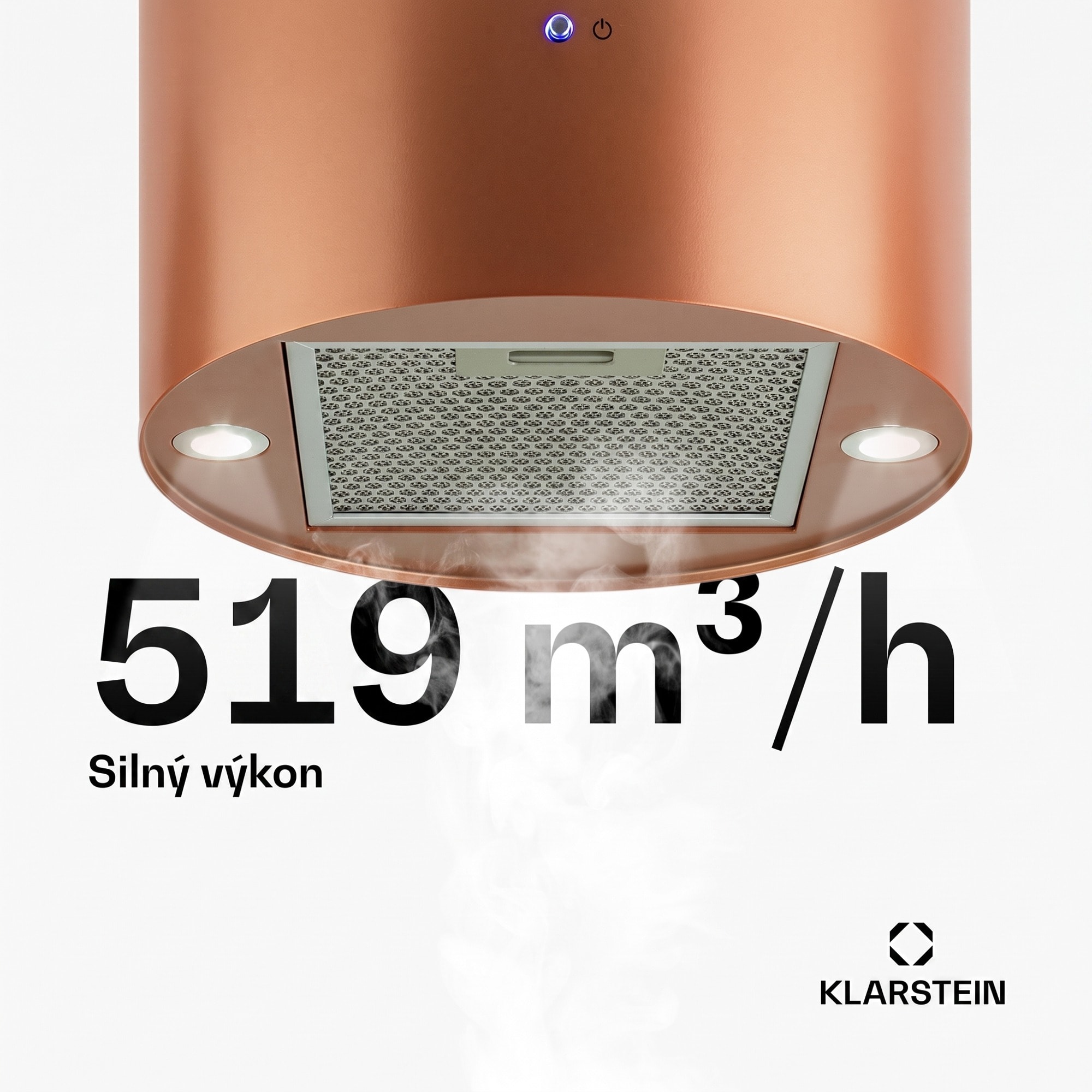 Klarstein Beretta, digestor, 35 cm, ostrovčekový, 519m³/h, LED, medený – Obrázok 4