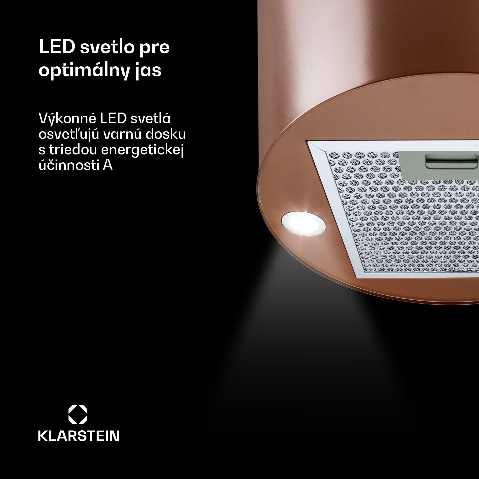 Klarstein Beretta, digestor, 35 cm, ostrovčekový, 519m³/h, LED, medený – Obrázok 5