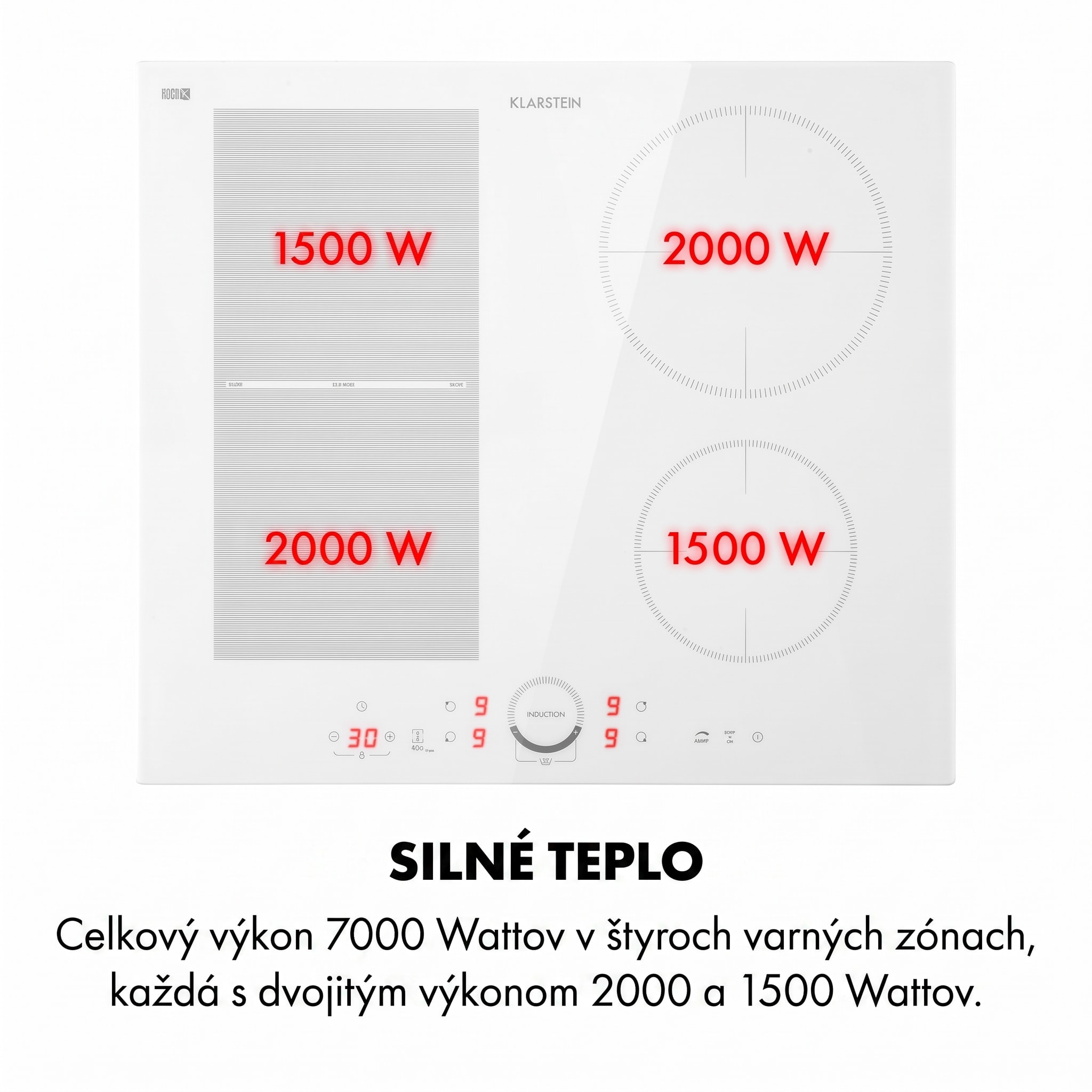Klarstein Delicatessa 60 Hybrid, vstavaná indukčná varná doska, 7000 W, 4 zóny – Obrázok 4