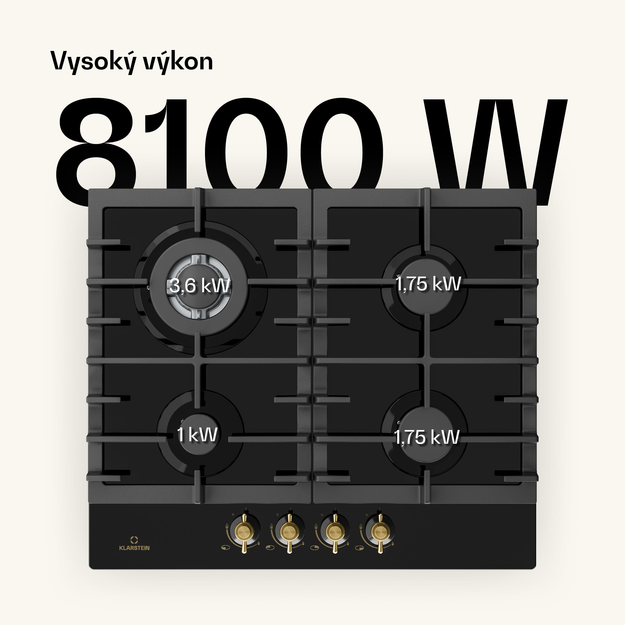 Klarstein Victoria 4, plynová varná doska, 4 horáky, sklokeramika, čierna – Obrázok 3