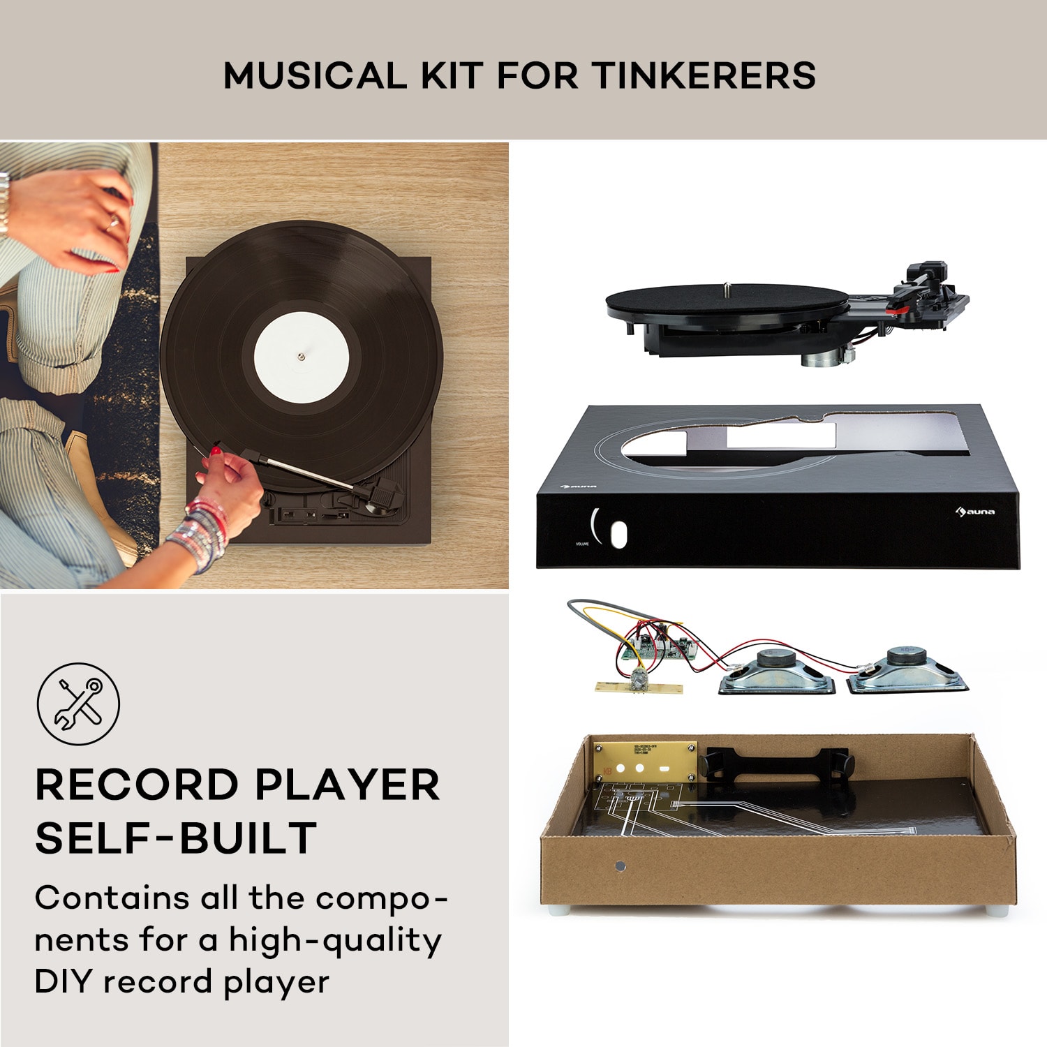 Auna The Player, gramofón, DIY, vrátane reproduktora, 33/45 otáčok za minútu – Obrázok 3