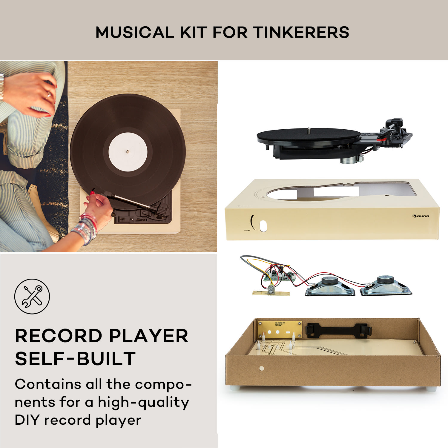 Auna The Player, gramofón, DIY, vrátane reproduktora, 33/45 otáčok za minútu – Obrázok 3