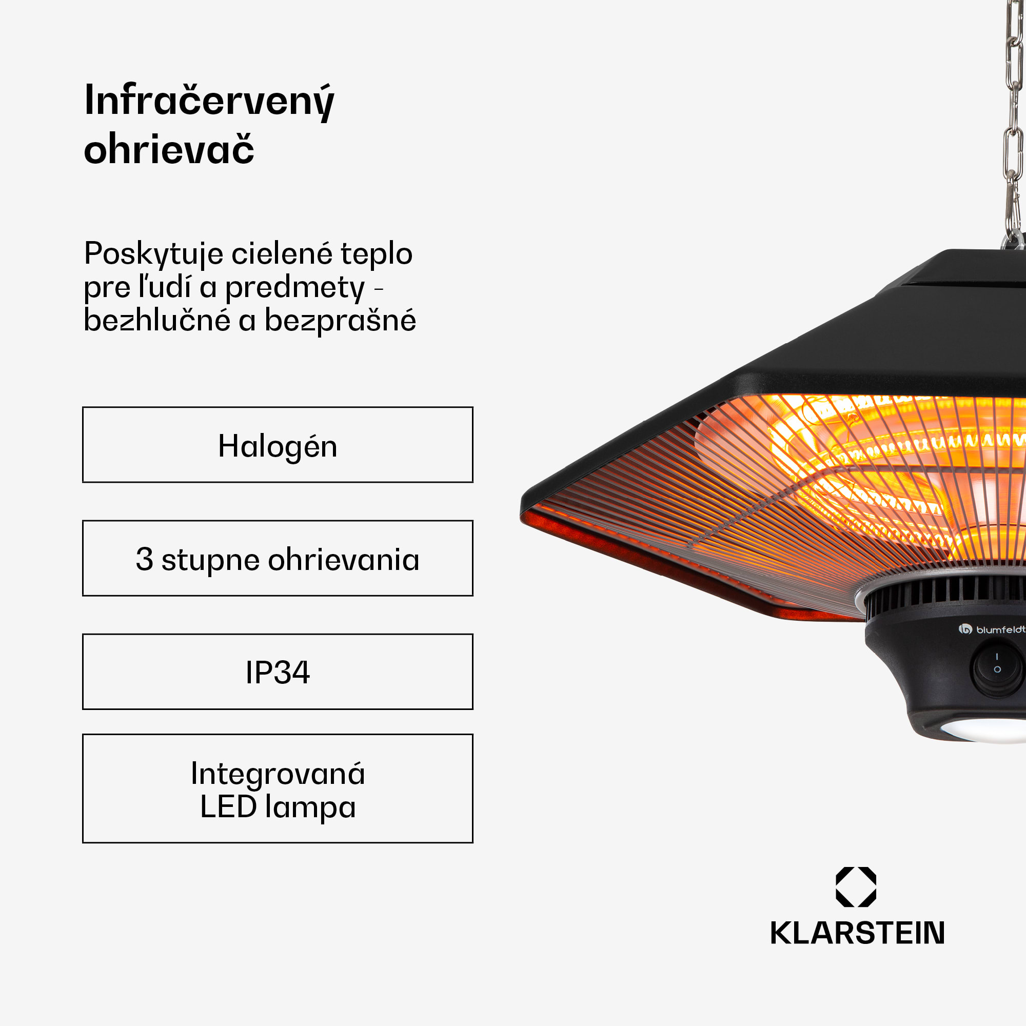 Blumfeldt Heat Hexa, infračervený ohrievač, 800/1200 W, halogén, IP34, LED, čierny – Obrázok 2