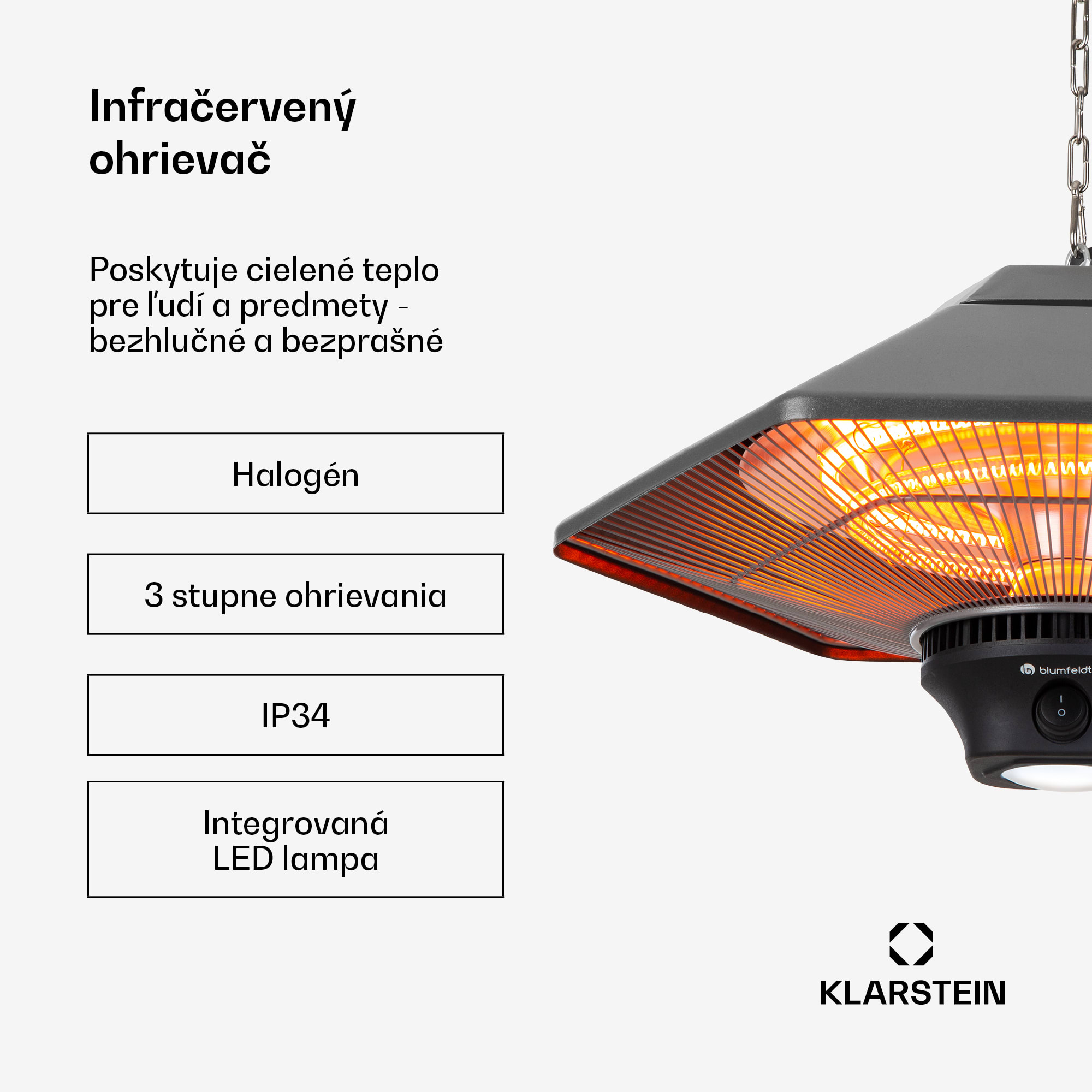 Blumfeldt Heat Hexa, infračervený ohrievač, 800/1200 W, halogén, IP34, LED, antracitový – Obrázok 2