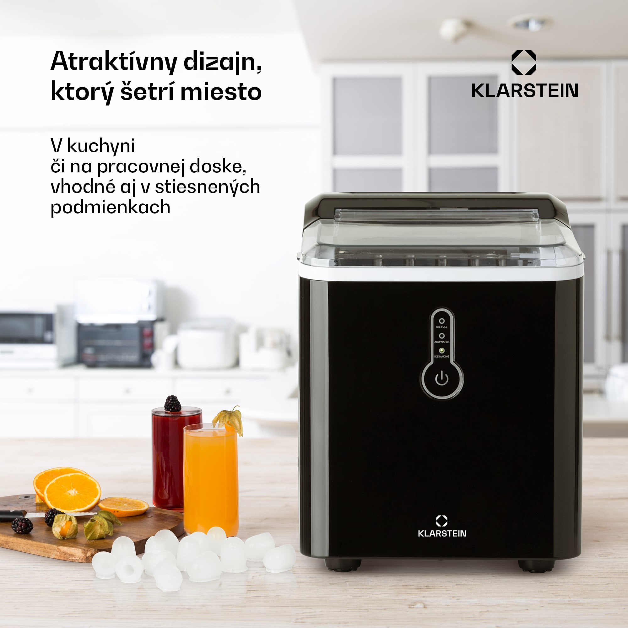 Klarstein Chillout, výrobník ľadu, oblé kúsky ľadu, 12 kg/24 h, nádrž 1,5 l, 1,5 l, čierny – Obrázok 3