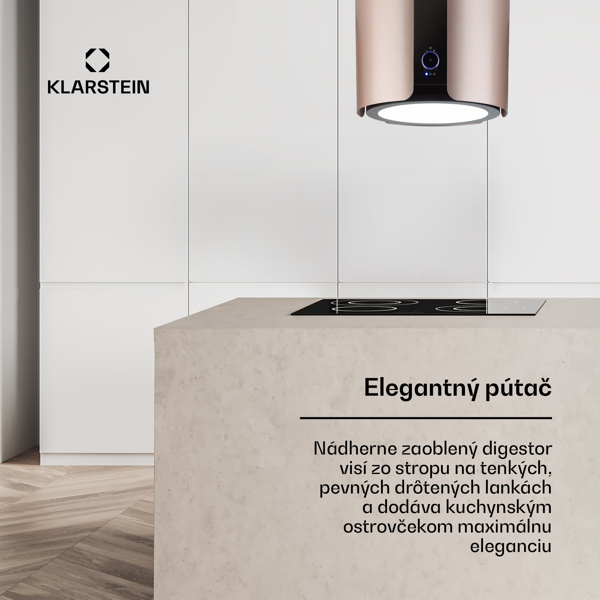 Klarstein Skyfall, digestor, 45 cm, ostrovčekový, 413 m³/h, LED, nehrdzavejúca oceľ, zlatý – Obrázok 2