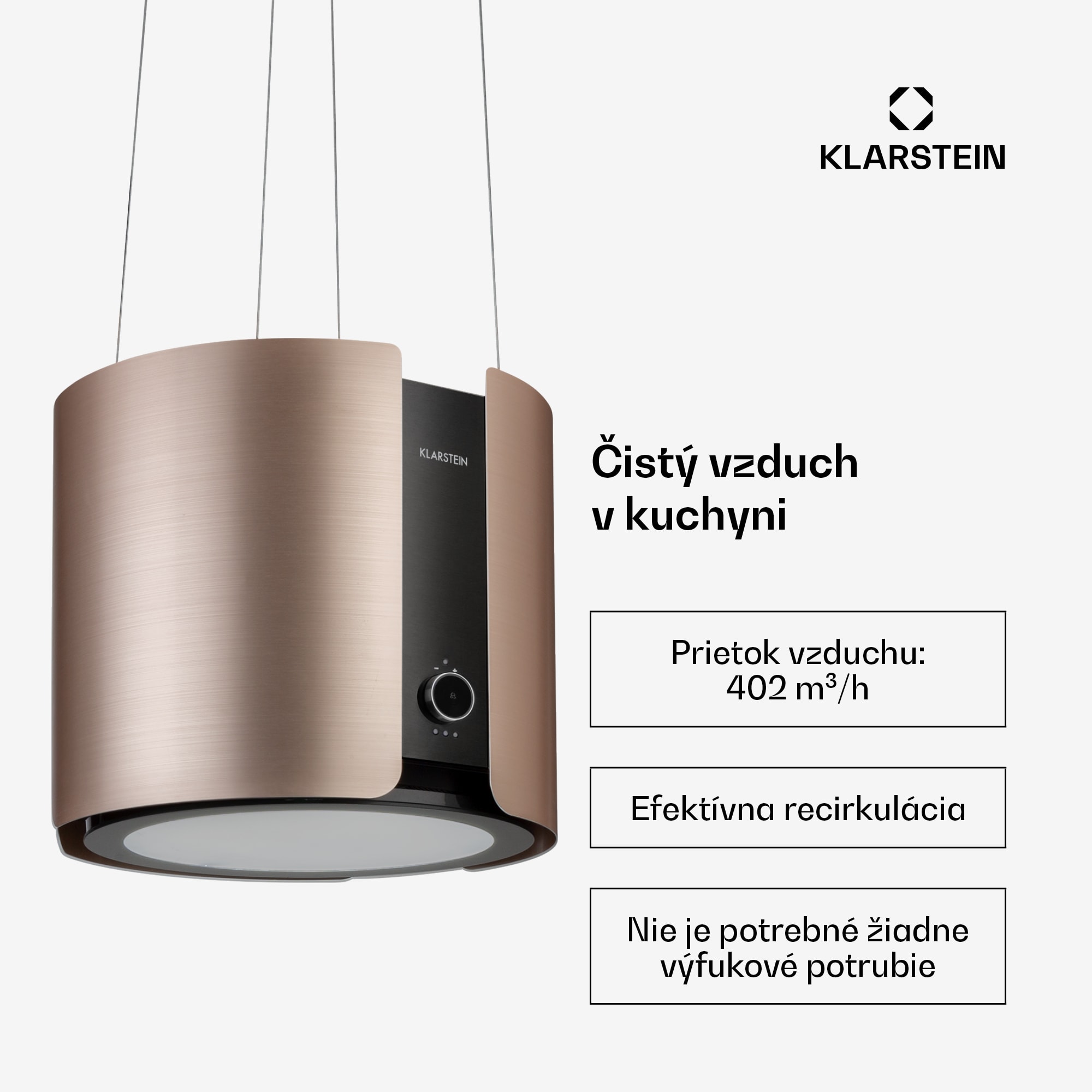 Klarstein Skyfall, digestor, 45 cm, ostrovčekový, 413 m³/h, LED, nehrdzavejúca oceľ, zlatý – Obrázok 3