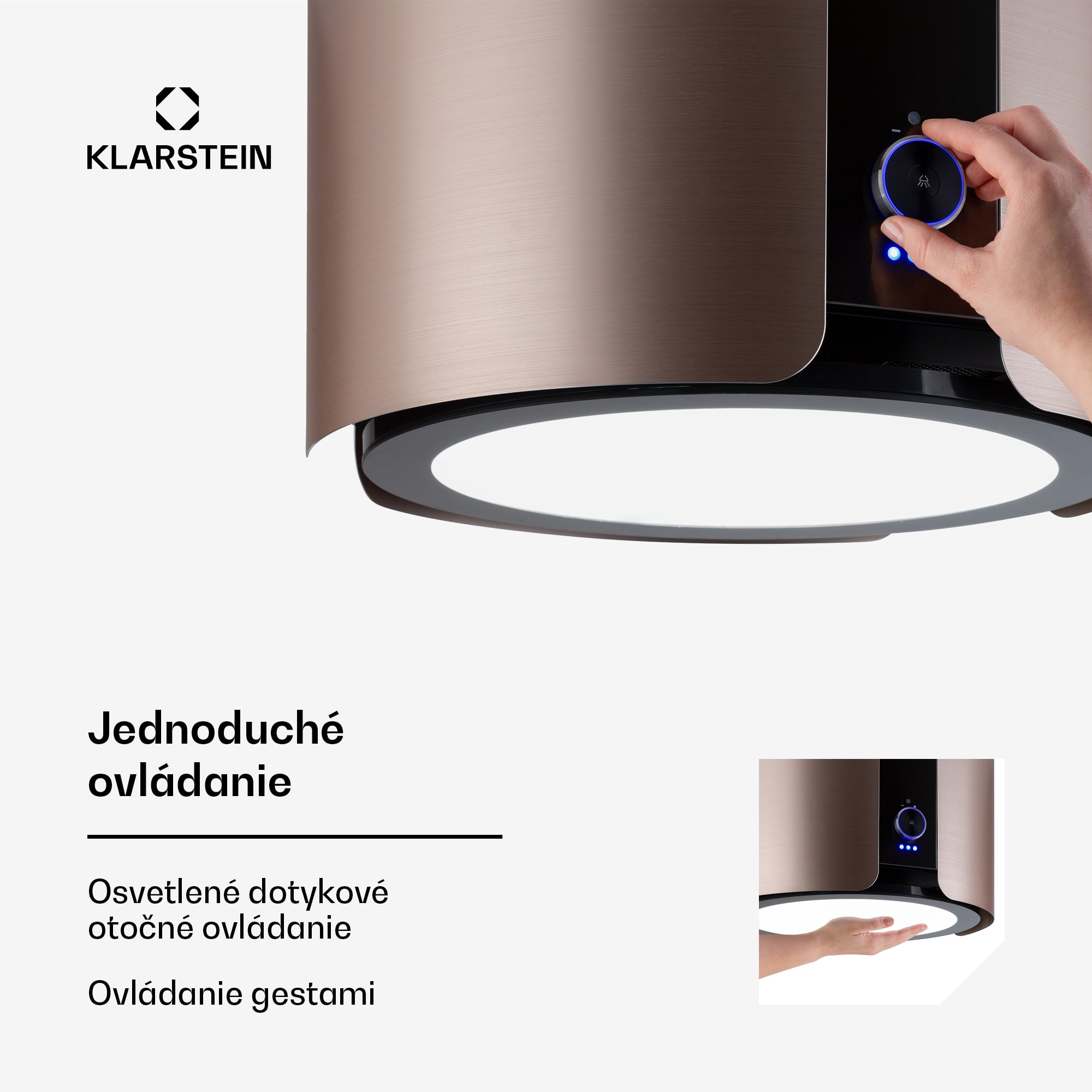 Klarstein Skyfall, digestor, 45 cm, ostrovčekový, 413 m³/h, LED, nehrdzavejúca oceľ, zlatý – Obrázok 5