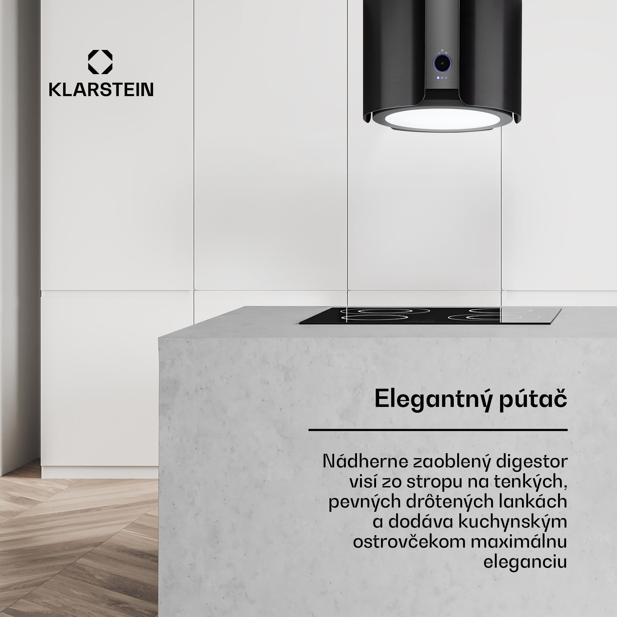 Klarstein Skyfall, digestor, 45 cm, ostrovčekový, 413 m³/h, LED, nehrdzavejúca oceľ, čierny – Obrázok 2