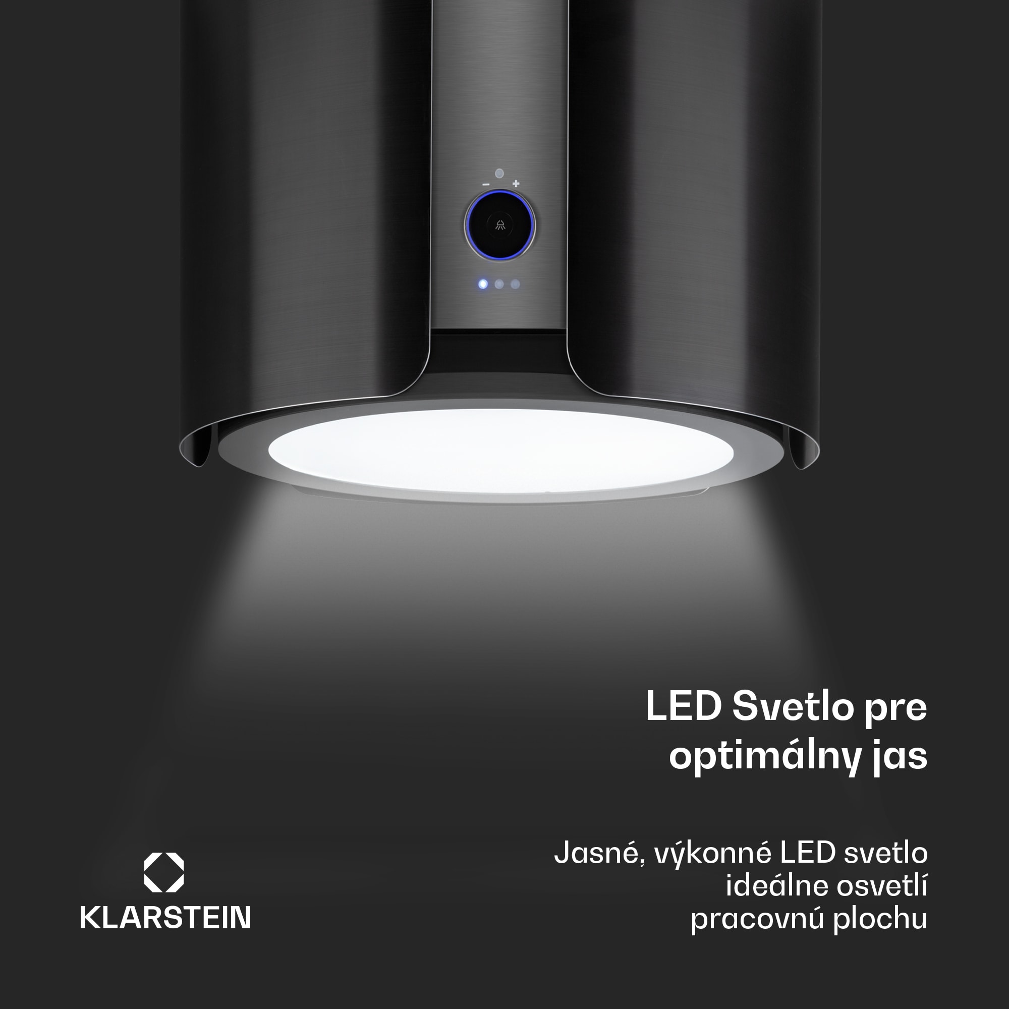 Klarstein Skyfall, digestor, 45 cm, ostrovčekový, 413 m³/h, LED, nehrdzavejúca oceľ, čierny – Obrázok 4