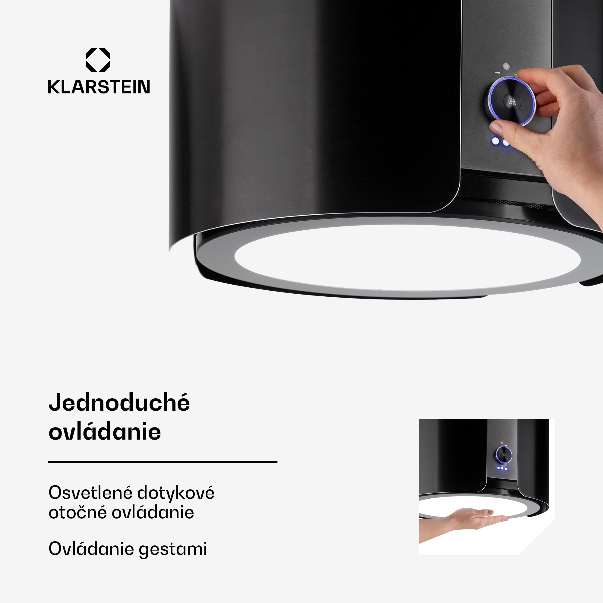 Klarstein Skyfall, digestor, 45 cm, ostrovčekový, 413 m³/h, LED, nehrdzavejúca oceľ, čierny – Obrázok 5