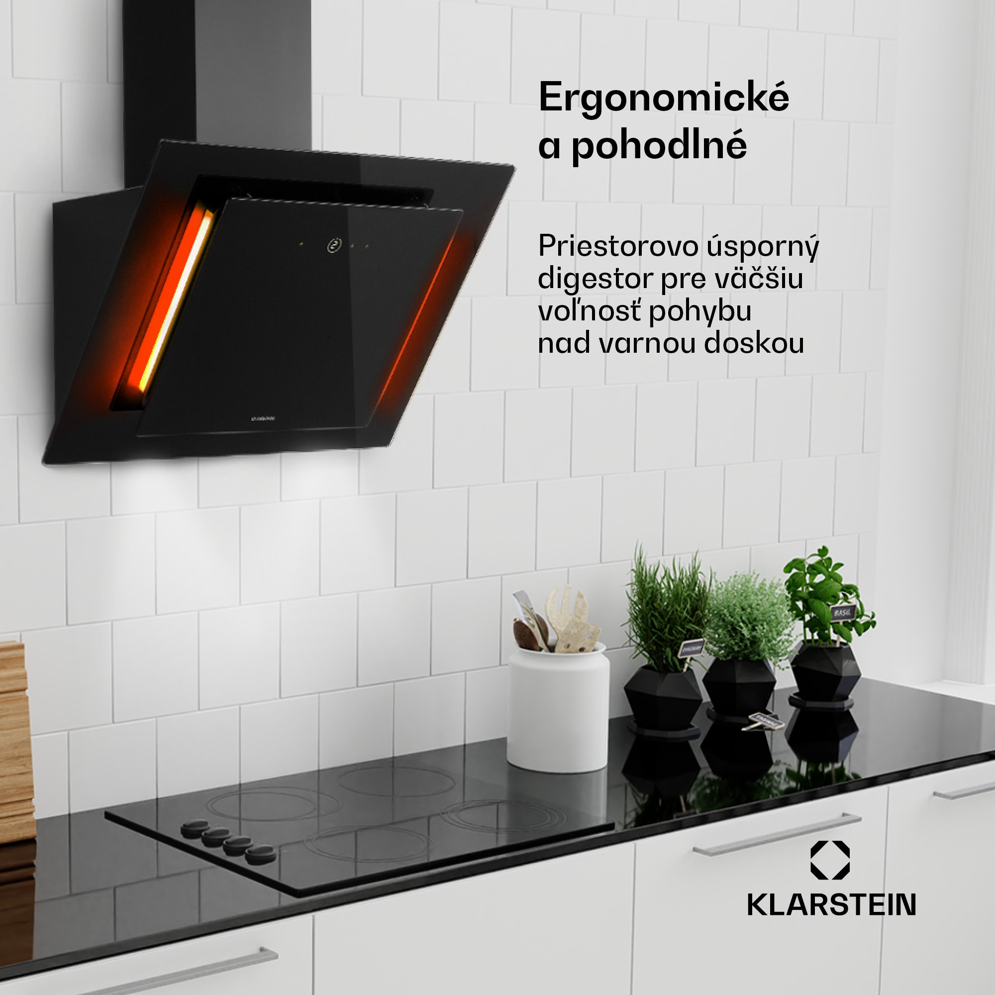 Klarstein Eleonora 60, digestor, 60 cm, nastenný, 424 m³/h, dotykový panel, LED, A++, čierny – Obrázok 2