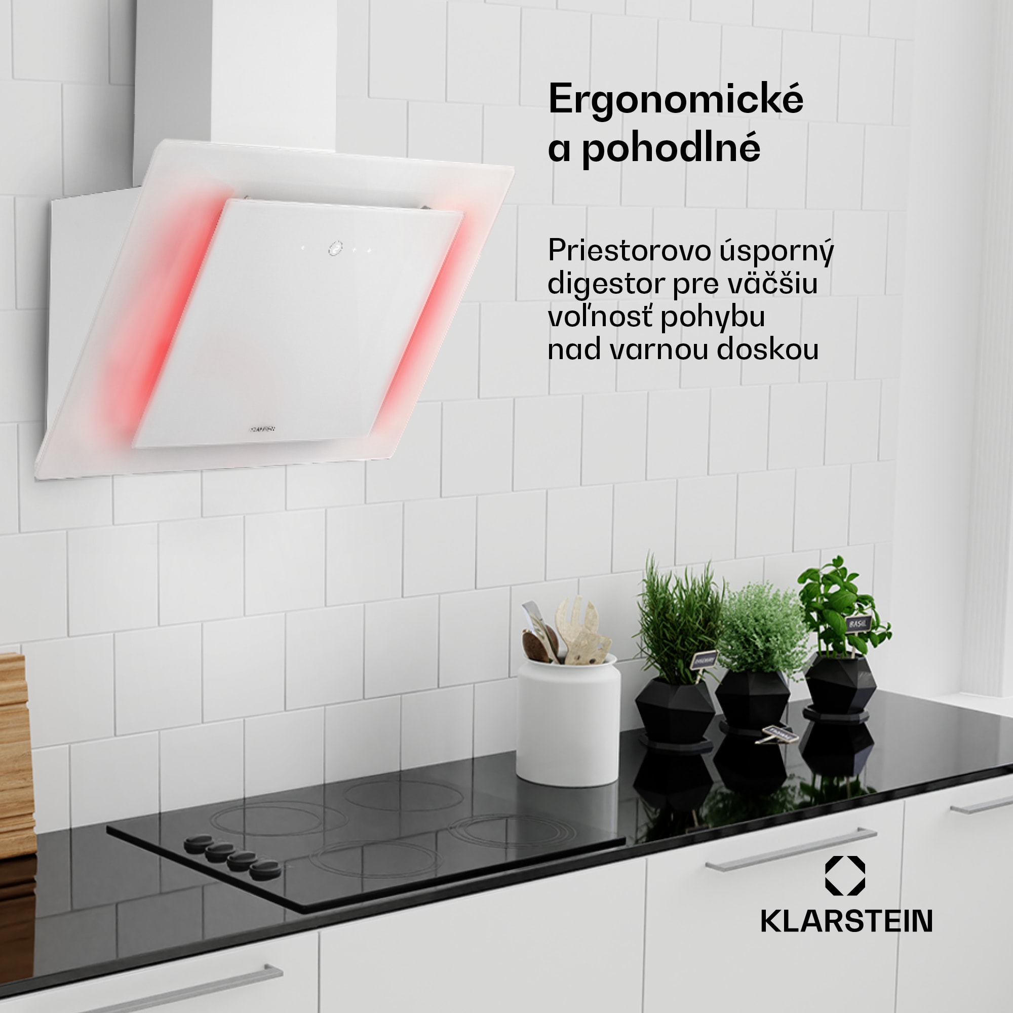 Klarstein Eleonora 60, digestor, 60 cm, nastenný, 424 m³/h, dotykový panel, LED, A++, biely – Obrázok 2