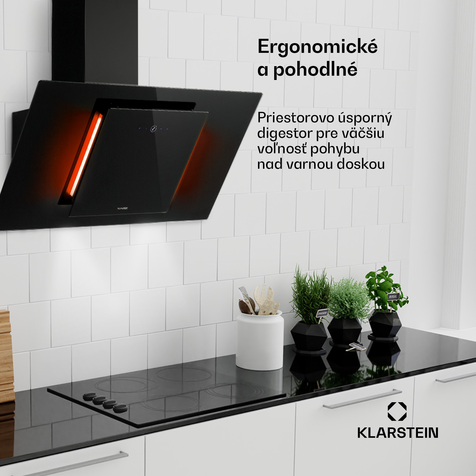 Klarstein Eleonora 90, digestor, 90 cm, nastenný, 420 m³/h, dotykový panel, LED, A++, čierny – Obrázok 2