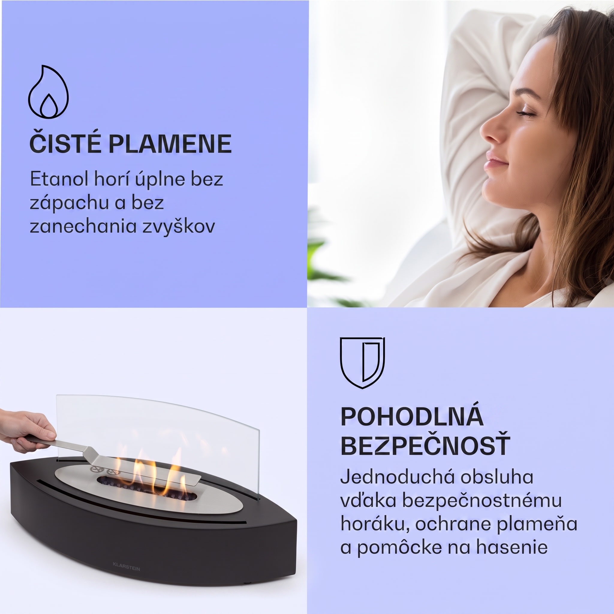 Klarstein Phantasma Curve ethanolový krb bez dymu a zápachu, nerezový horák, bezpečnostné sklo – Obrázok 5