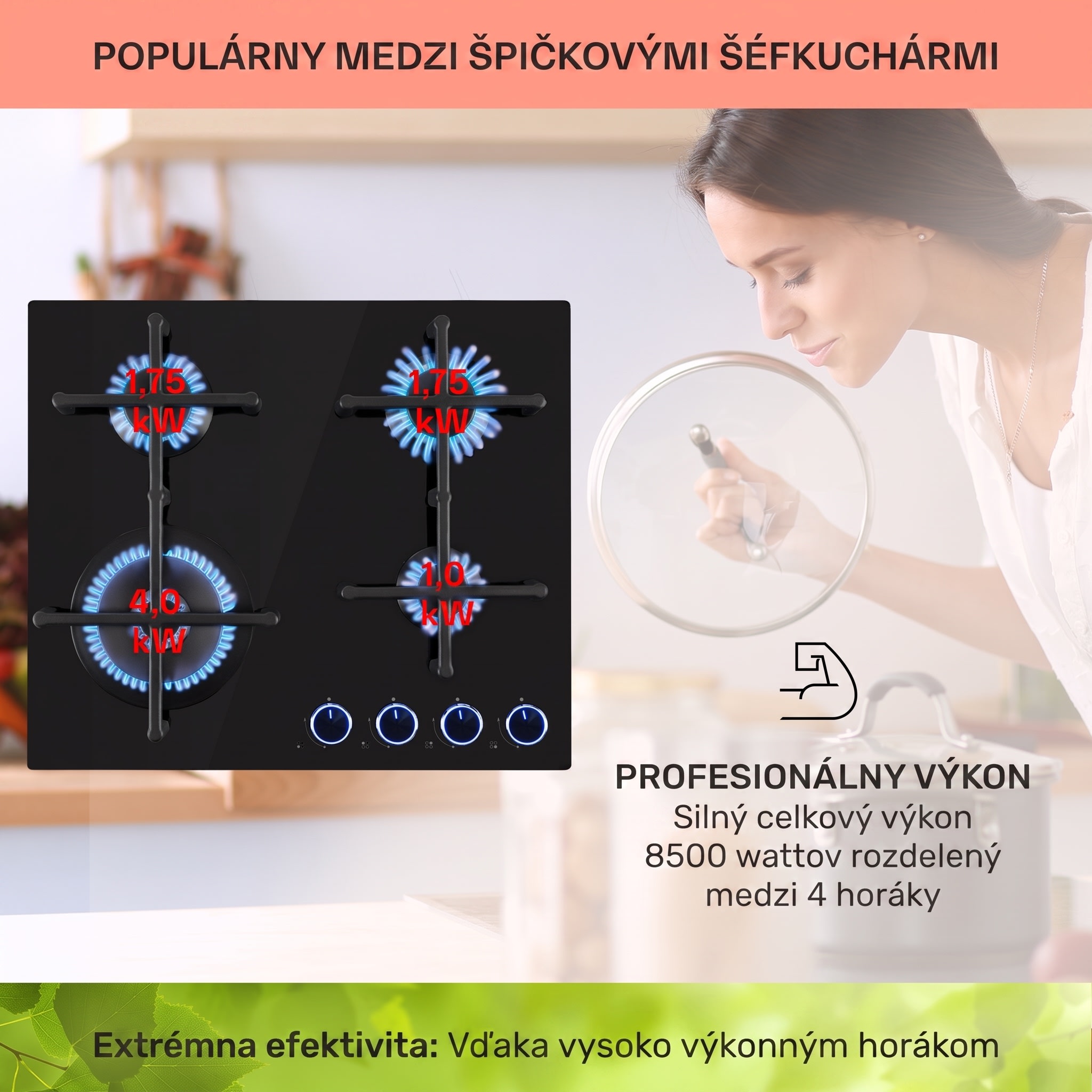 Klarstein Illuminosa 4, plynová varná doska, 4 Sabaf horáky, sklokeramika – Obrázok 3