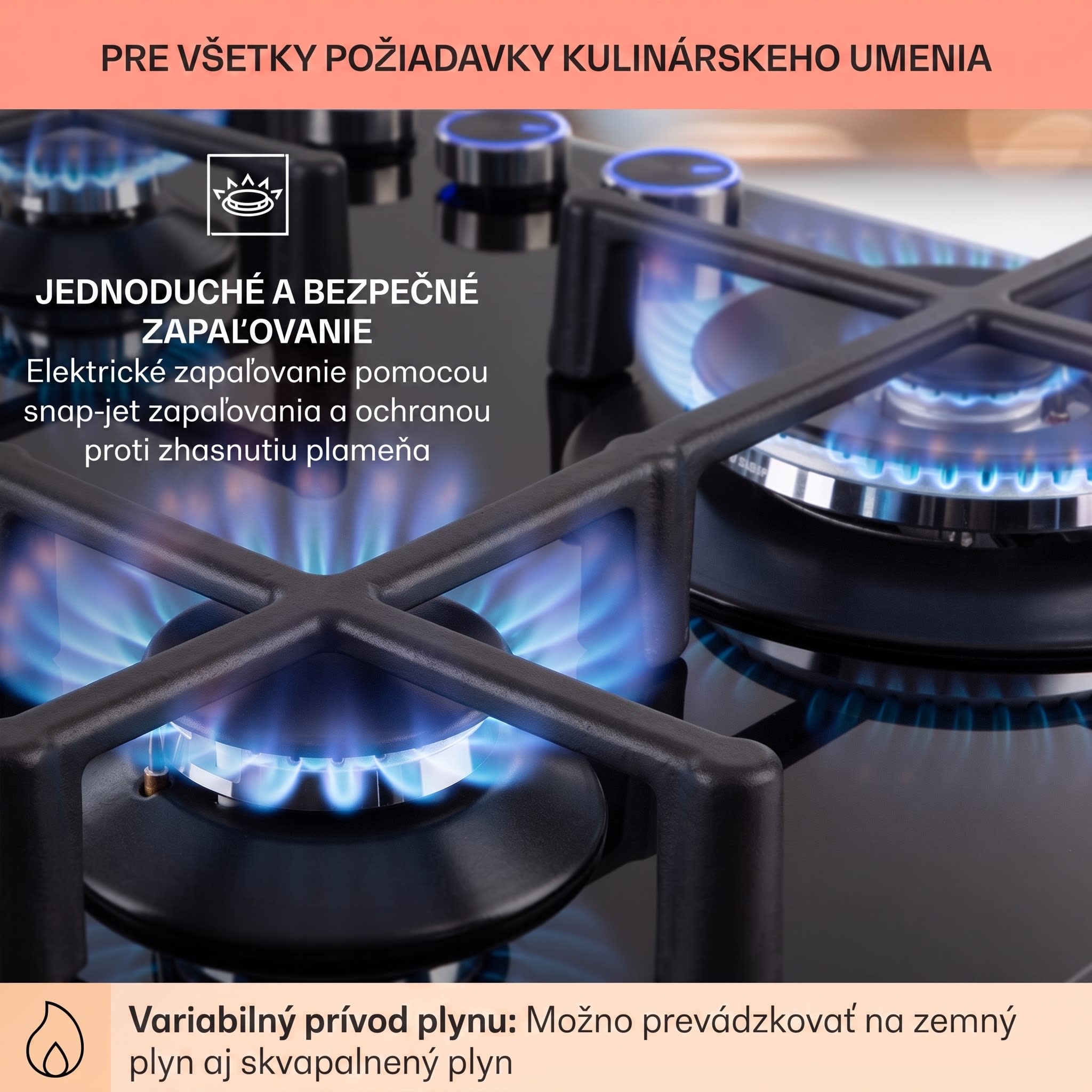 Klarstein Illuminosa 4, plynová varná doska, 4 Sabaf horáky, sklokeramika – Obrázok 5
