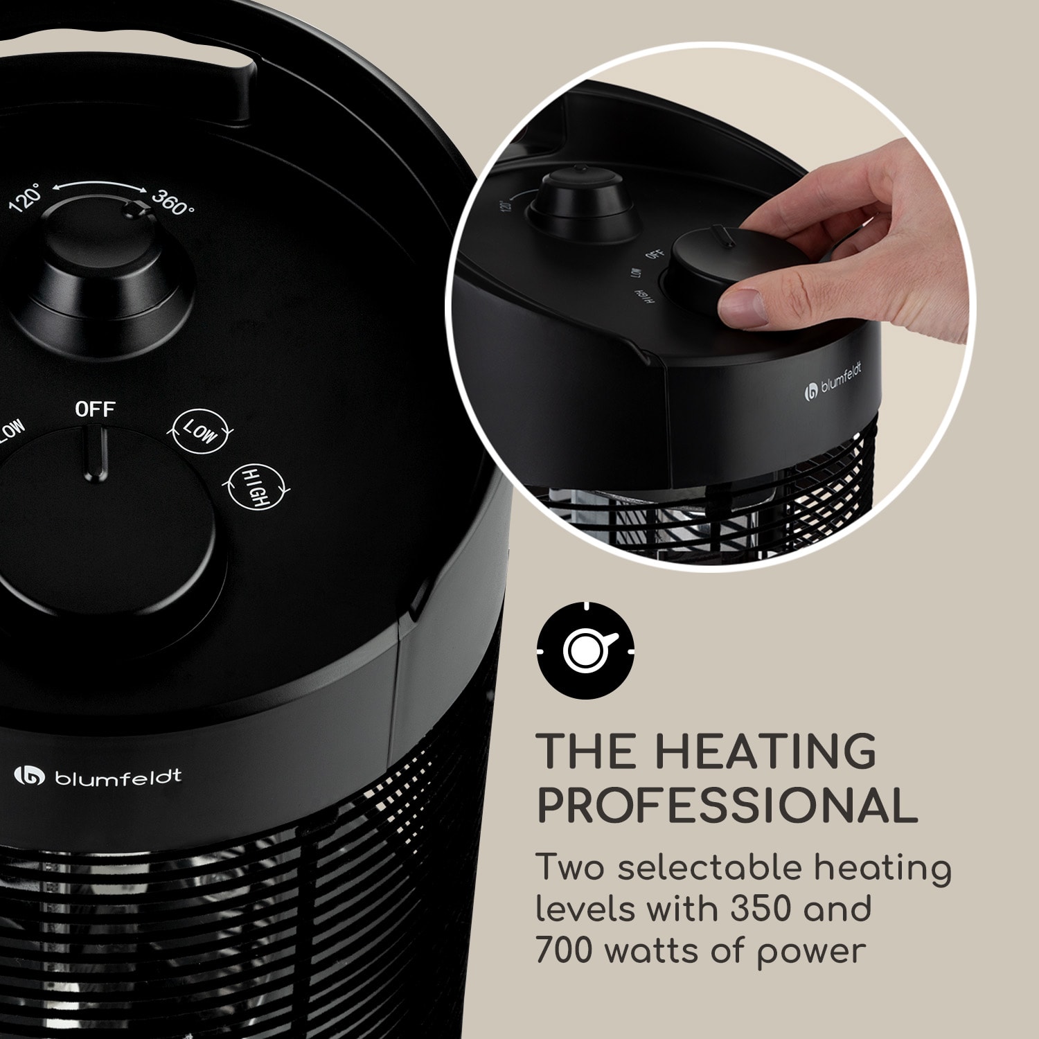 Blumfeldt Heat Guru 360 Mini, infračervený ohrievač, 700/350 W, oscilácia, čierny – Obrázok 4