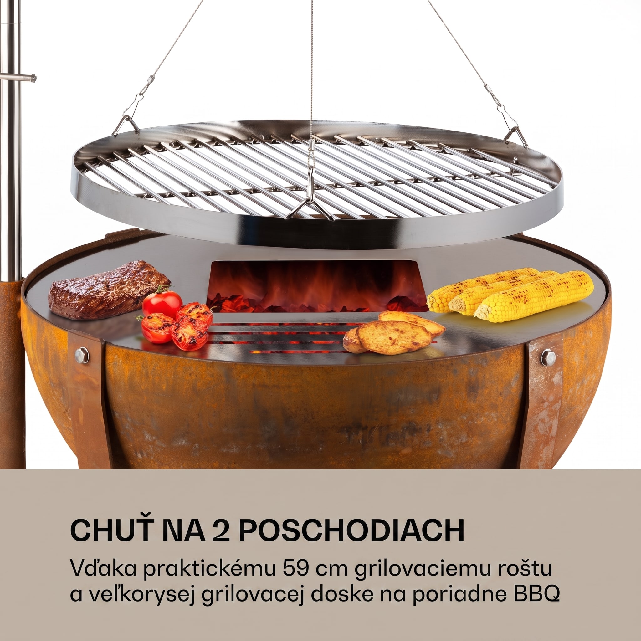 Blumfeldt Blum Fire Globe, ohnisko s grilom, Ø 60 cm, oceľ – Obrázok 3