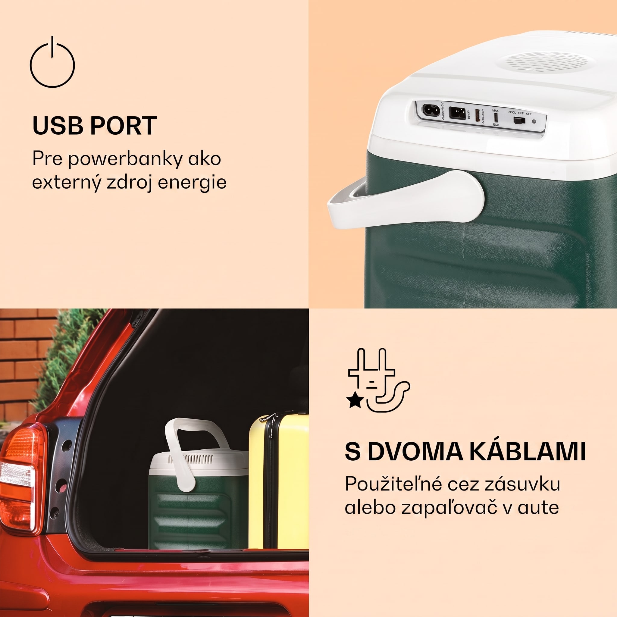 Klarstein BeerBelly 21, autochladnička, elektrický chladiaci box, funkcia chladenia a udržiavania tepla, USB port, režim ECO – Obrázok 3