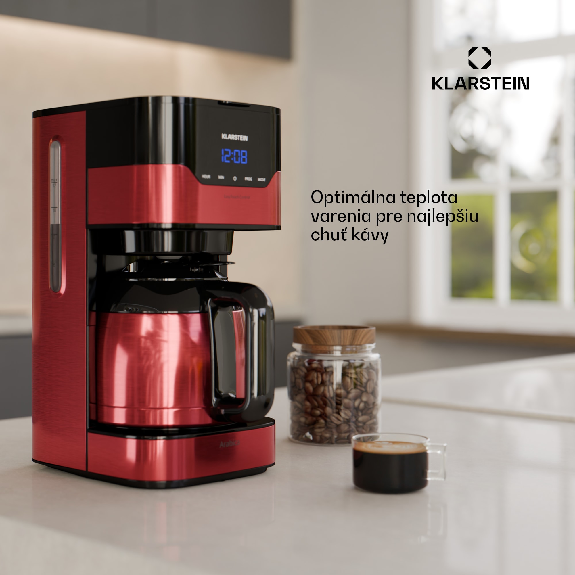 Klarstein Arabica 1.2, kávovar, 1,2 l, EasyTouch Control, červený – Obrázok 2