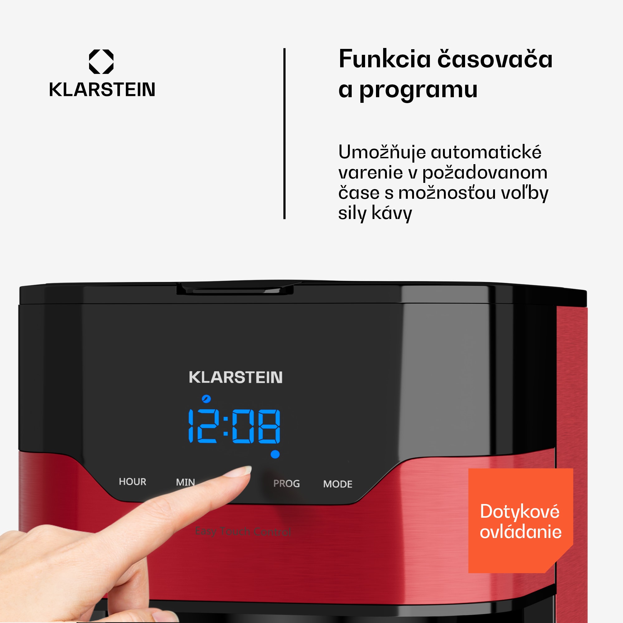 Klarstein Arabica 1.2, kávovar, 1,2 l, EasyTouch Control, červený – Obrázok 4