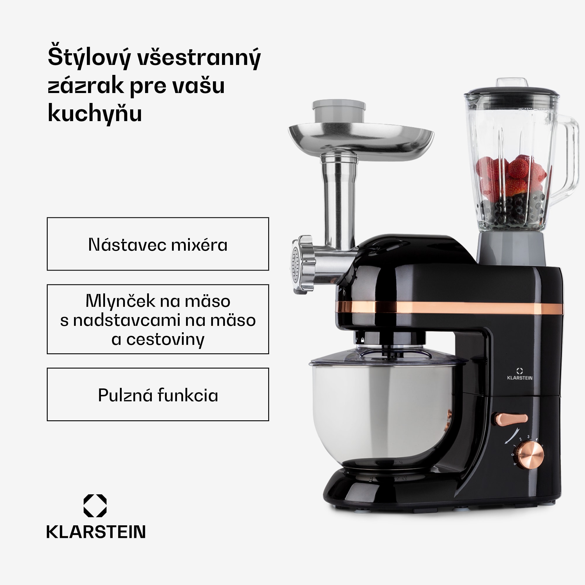 Klarstein Lucia Elegance, kuchynský robot, mixér, mlynček na mäso, 1800 W, bez BPA – Obrázok 2