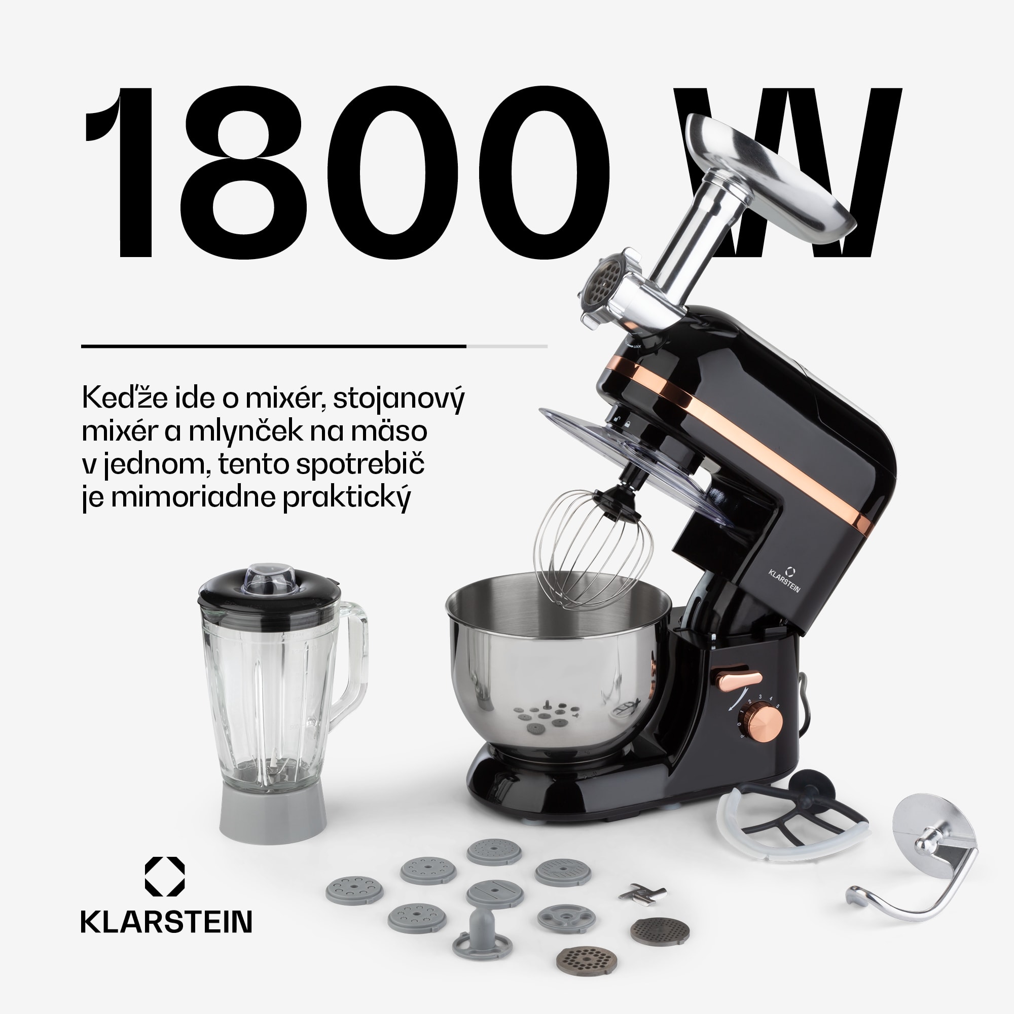 Klarstein Lucia Elegance, kuchynský robot, mixér, mlynček na mäso, 1800 W, bez BPA – Obrázok 3