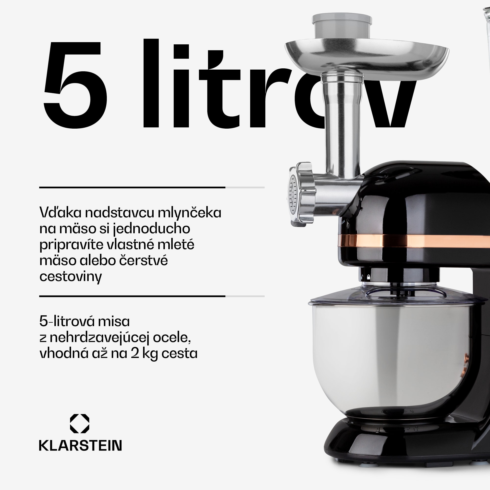 Klarstein Lucia Elegance, kuchynský robot, mixér, mlynček na mäso, 1800 W, bez BPA – Obrázok 4