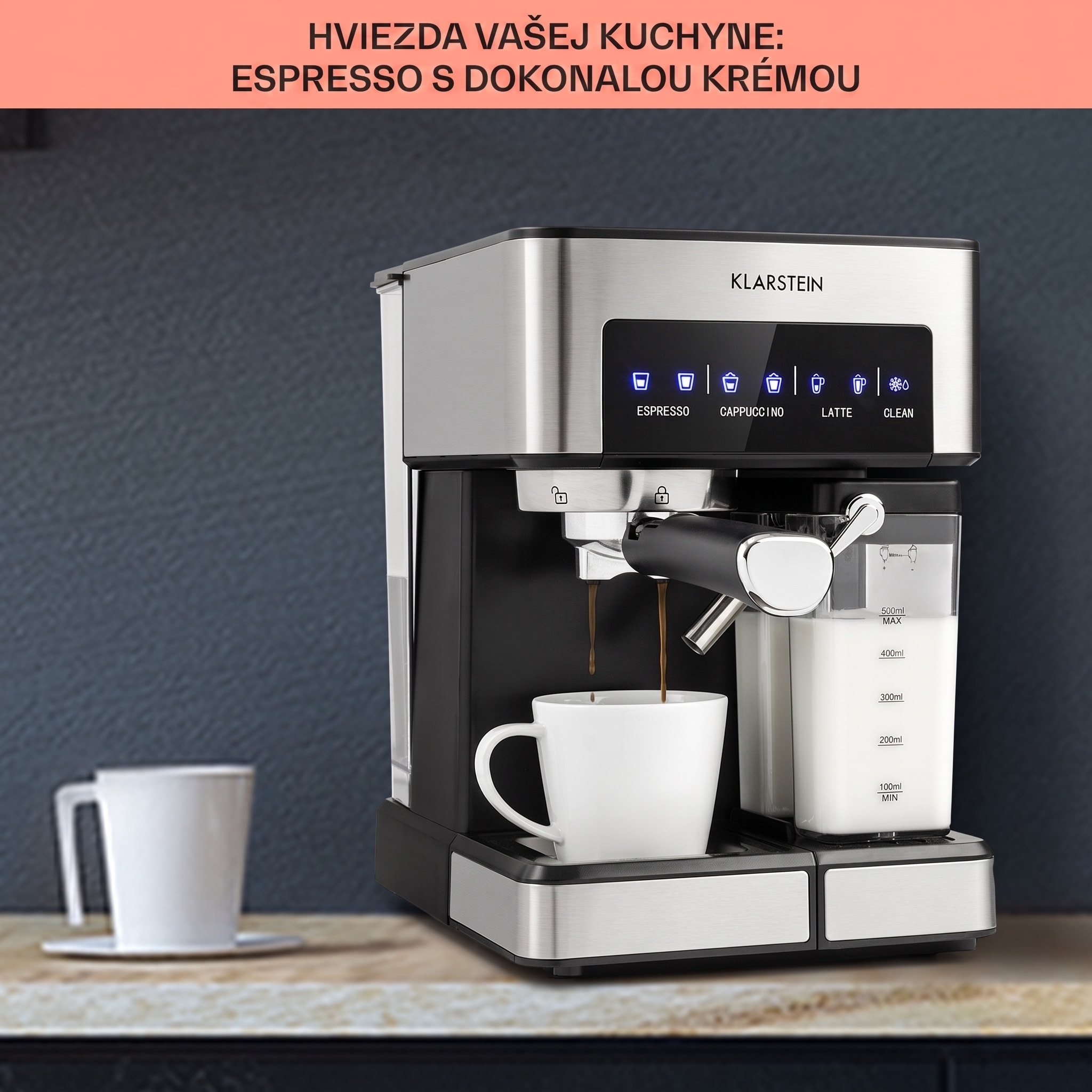 Klarstein Arabica Comfort kávovar s portafiltrom, 1350 W, 20 bar, 1,8 l, dotykový ovládací panel – Obrázok 4