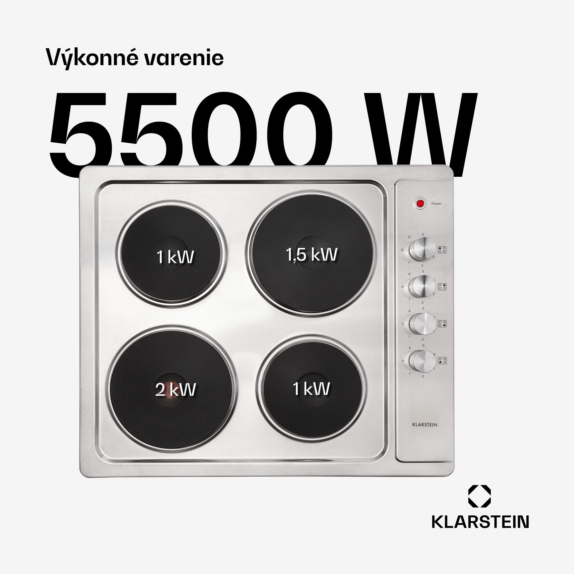 Klarstein Appetito 4 elektrická varná doska 4 platne 6 stupňov 5500 watt nehrdzavejúca oceľ – Obrázok 3