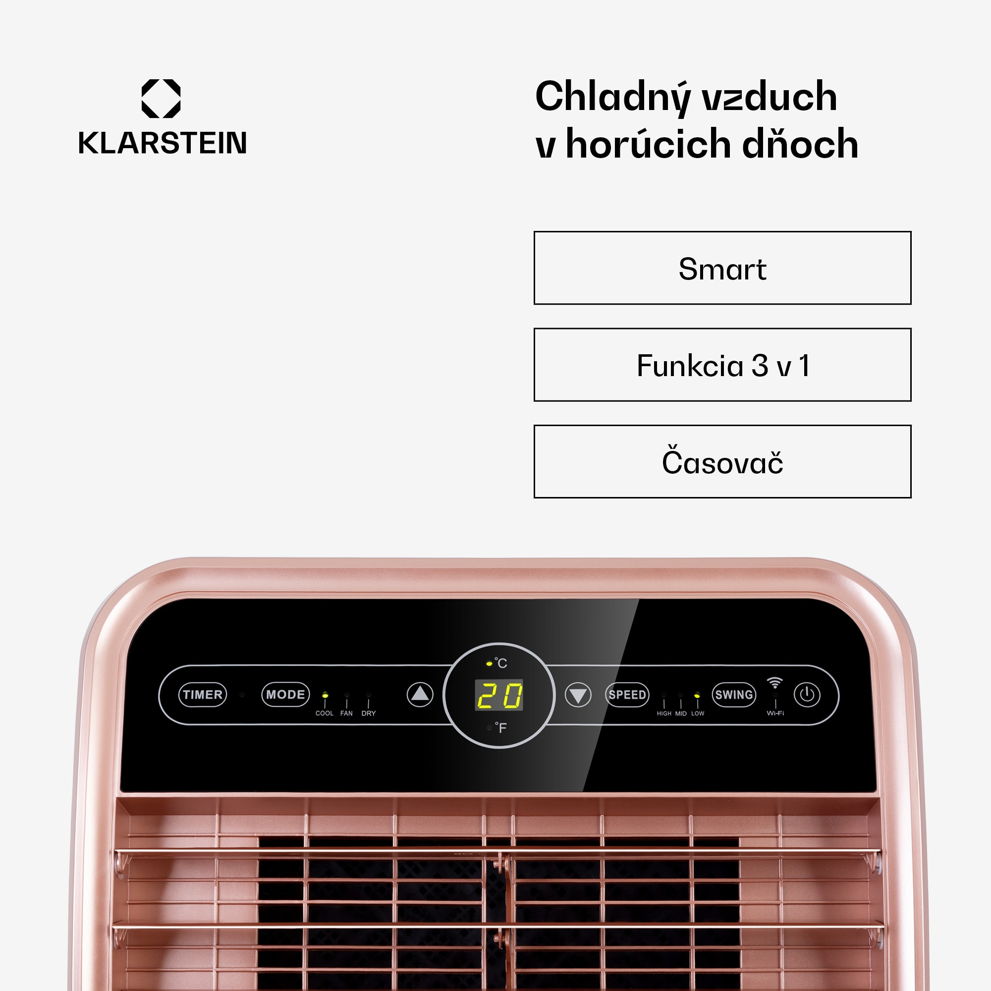 Klarstein Metrobreeze New York Smart 12k, mobilná klimatizácia, 12 000 BTU/3,5 kW, A, diaľkový ovládač, ružovozlatá – Obrázok 2