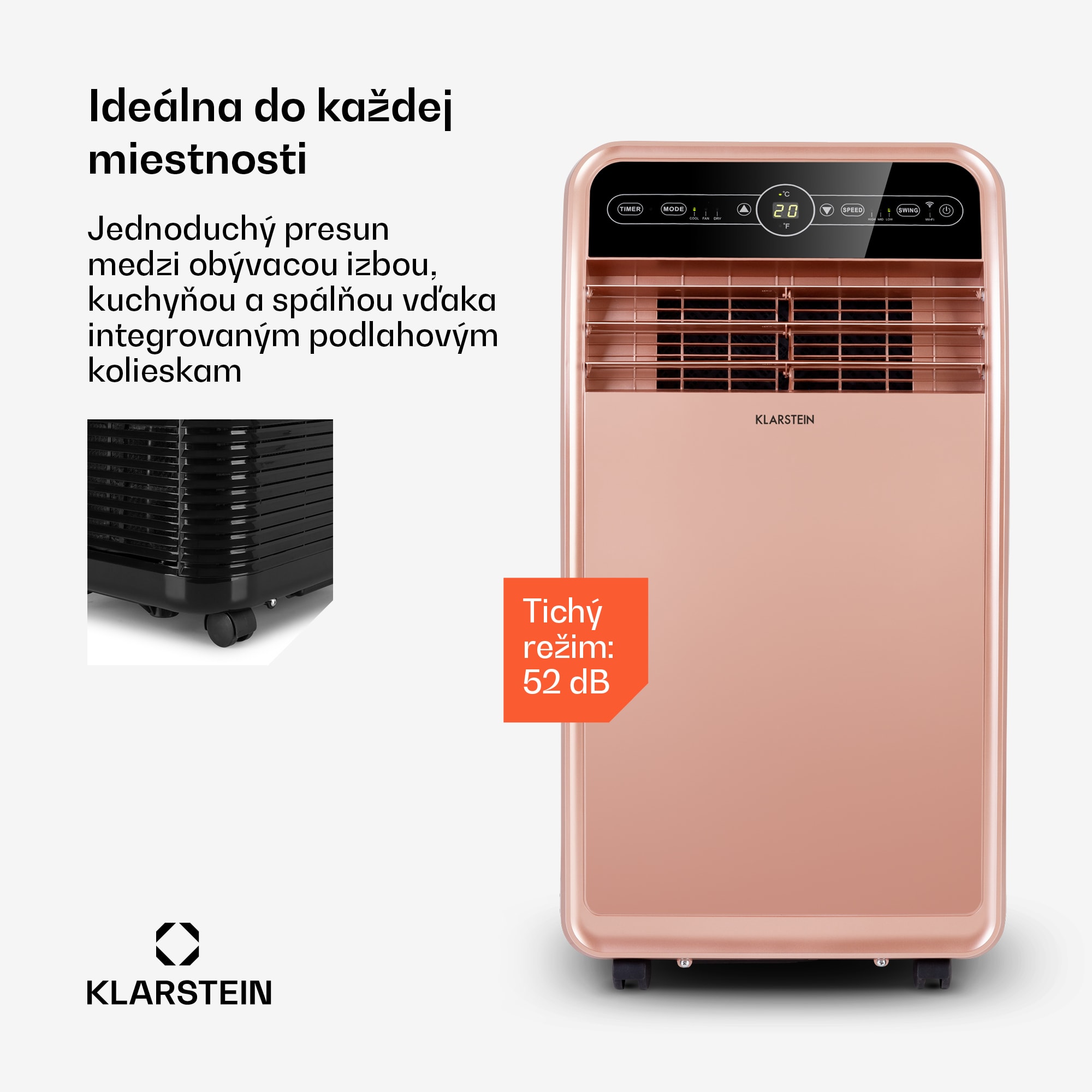 Klarstein Metrobreeze New York Smart 12k, mobilná klimatizácia, 12 000 BTU/3,5 kW, A, diaľkový ovládač, ružovozlatá – Obrázok 4