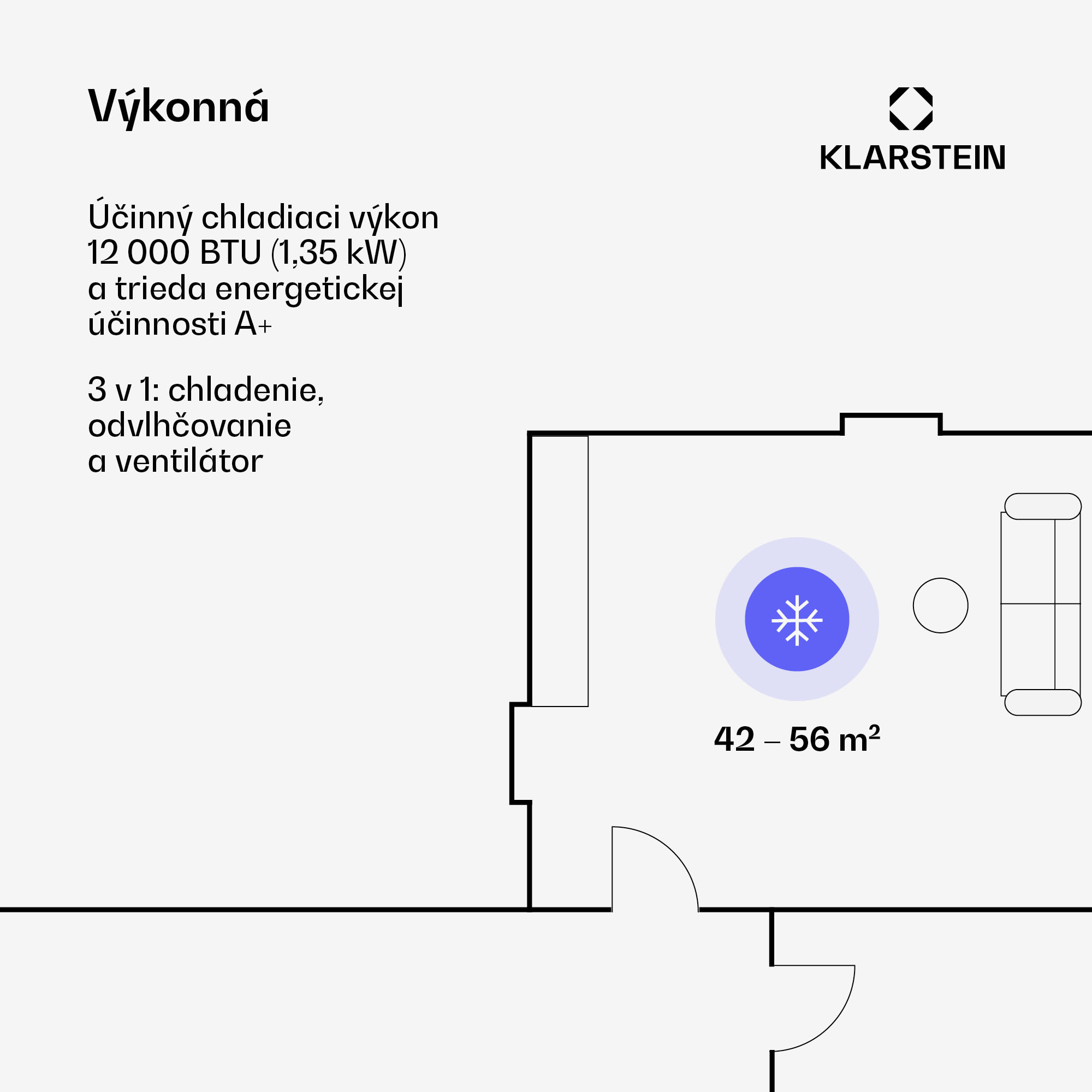 Klarstein Grandbreeze Eco 12K, mobilná klimatizácia 3 v 1, 460 m³/h, 12 000 BTU/1,35 kW – Obrázok 3