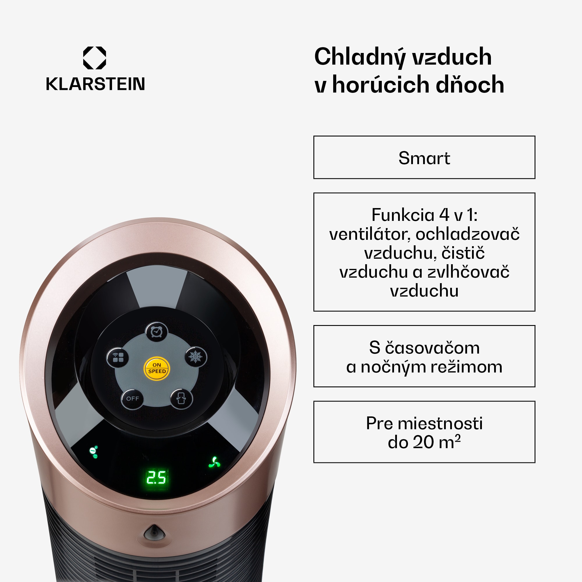 Klarstein Skyscraper Ice, 4 v 1 ochladzovač vzduchu, ventilátor, čistička vzduchu, zvlhčovač, 45 W, 180 m³/h, oscilácia, mobilný, diaľkové ovládanie