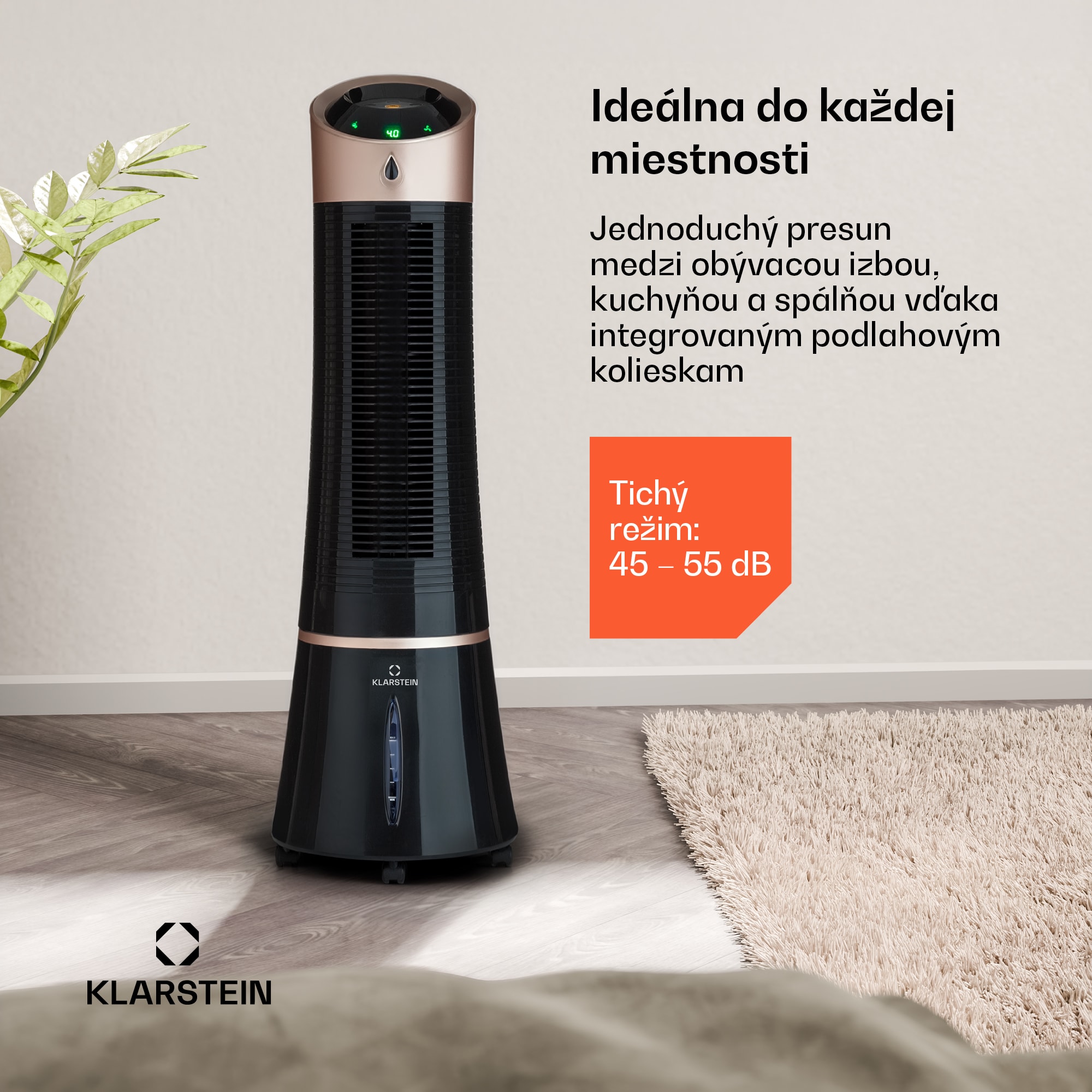 Klarstein Skyscraper Ice, 4 v 1 ochladzovač vzduchu, ventilátor, čistička vzduchu, zvlhčovač, 45 W, 180 m³/h, oscilácia, mobilný, diaľkové ovládanie – Obrázok 2
