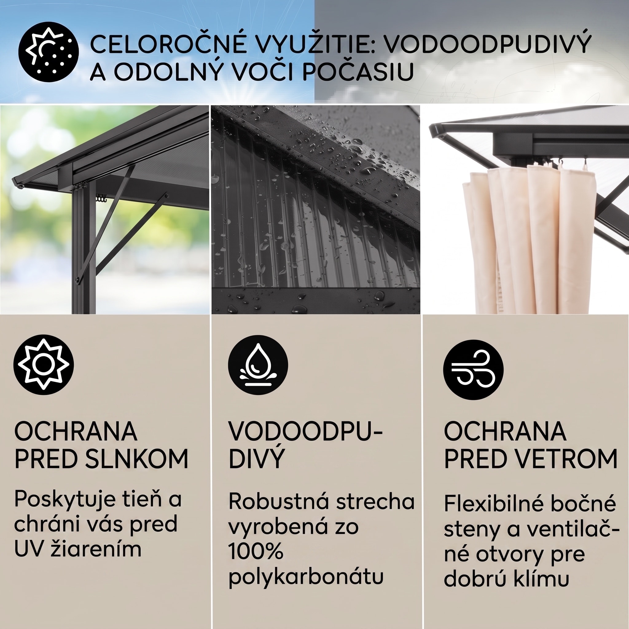 Blumfeldt Pantheon Solid Sky Ambient Solar, altánok so strechou, 3 x 4 m, polykarbonát, hliník, osvetlený – Obrázok 2