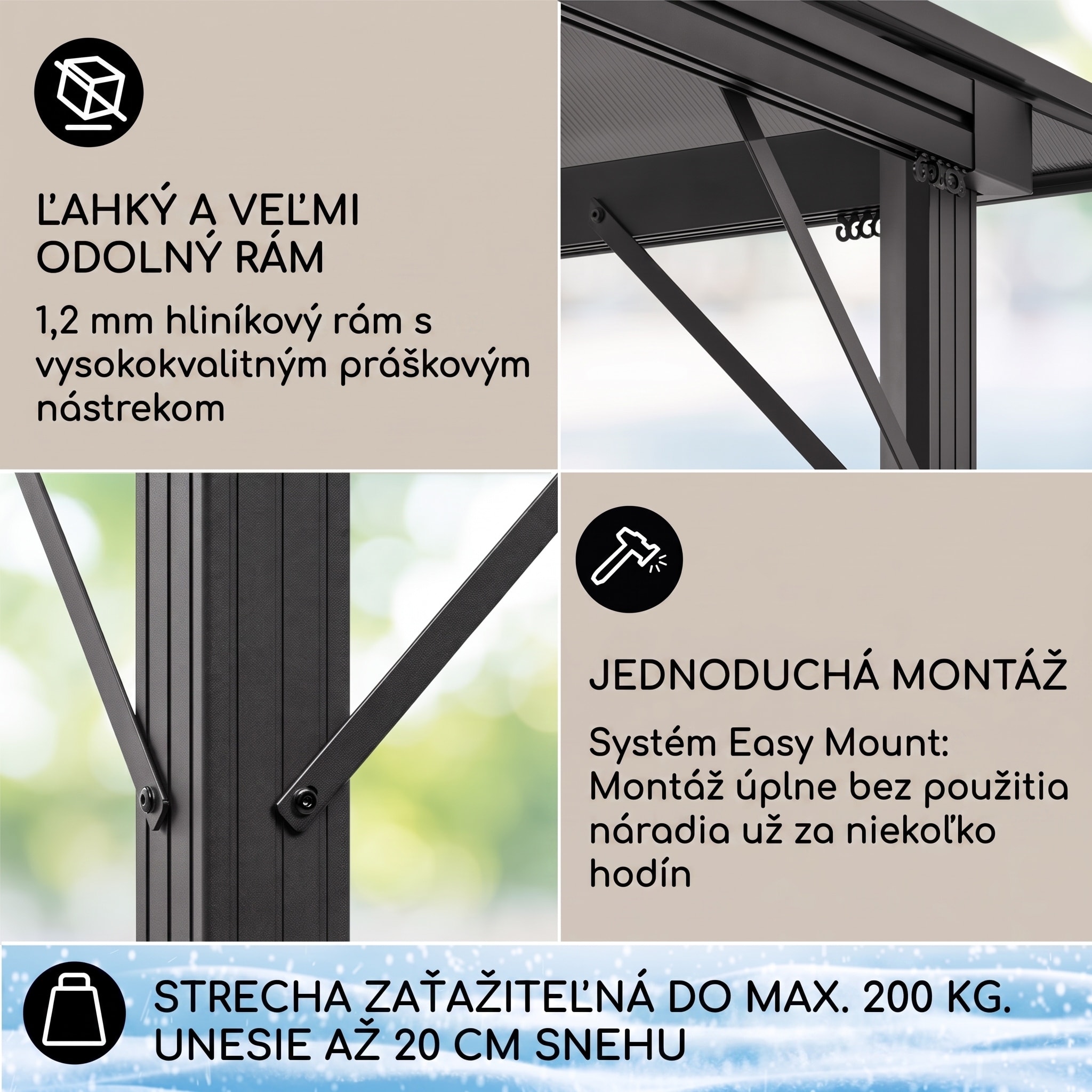 Blumfeldt Pantheon Solid Sky Ambient Solar, altánok so strechou, 3 x 4 m, polykarbonát, hliník, osvetlený – Obrázok 3
