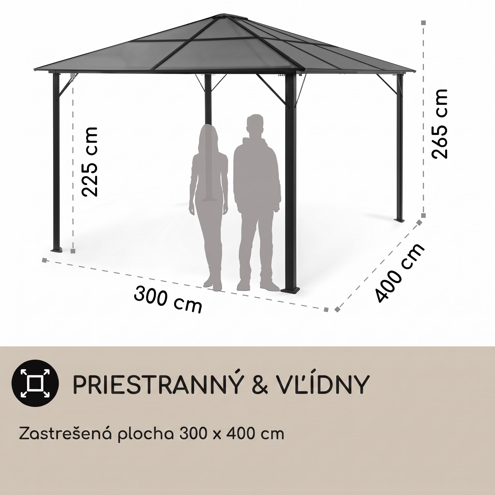 Blumfeldt Pantheon Solid Sky Ambient Solar, altánok so strechou, 3 x 4 m, polykarbonát, hliník, osvetlený – Obrázok 4