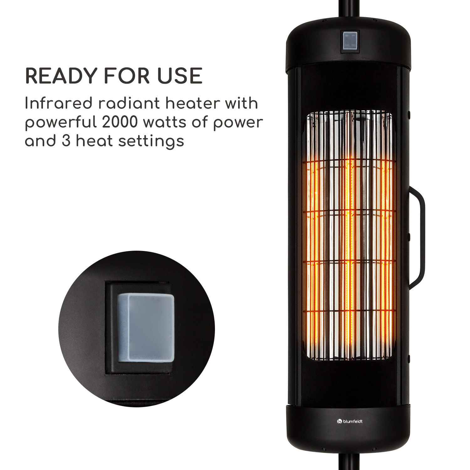 Blumfeldt Heat Guru Turbo, sálavý ohrievač, 2000 W, IP54, vonkajšie použitie, montáž na slnečníky – Obrázok 4