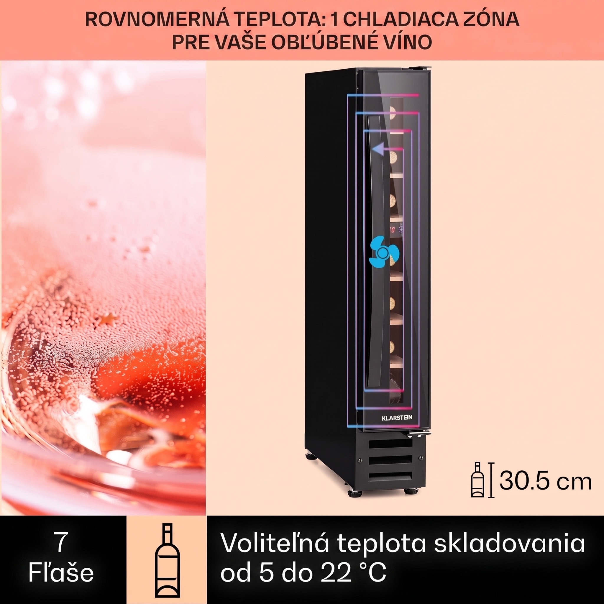 Klarstein Vinovilla 7 built-in Uno Onyx, vstavaná vinotéka, čierne sklo, nehrdzavejúca oceľ – Obrázok 2