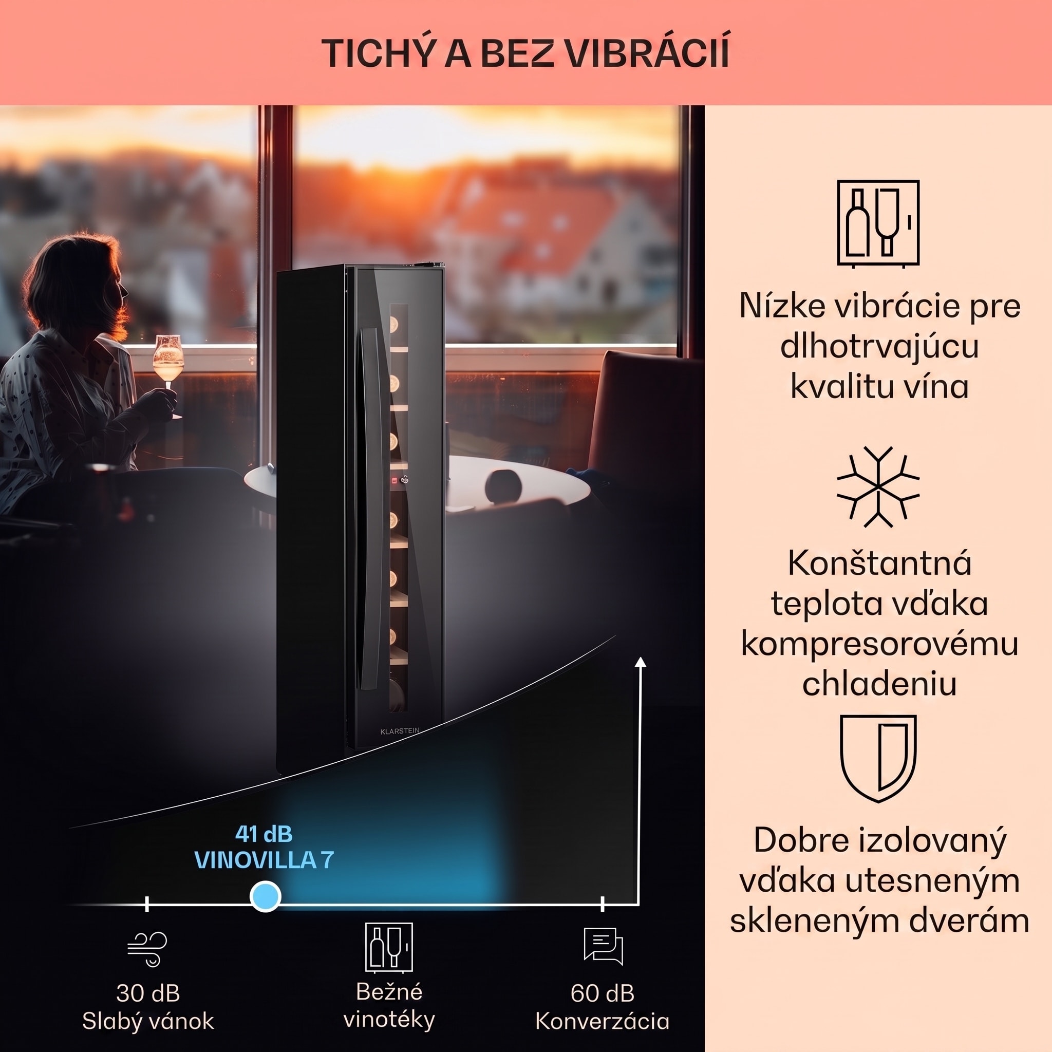 Klarstein Vinovilla 7 built-in Uno Onyx, vstavaná vinotéka, čierne sklo, nehrdzavejúca oceľ – Obrázok 3