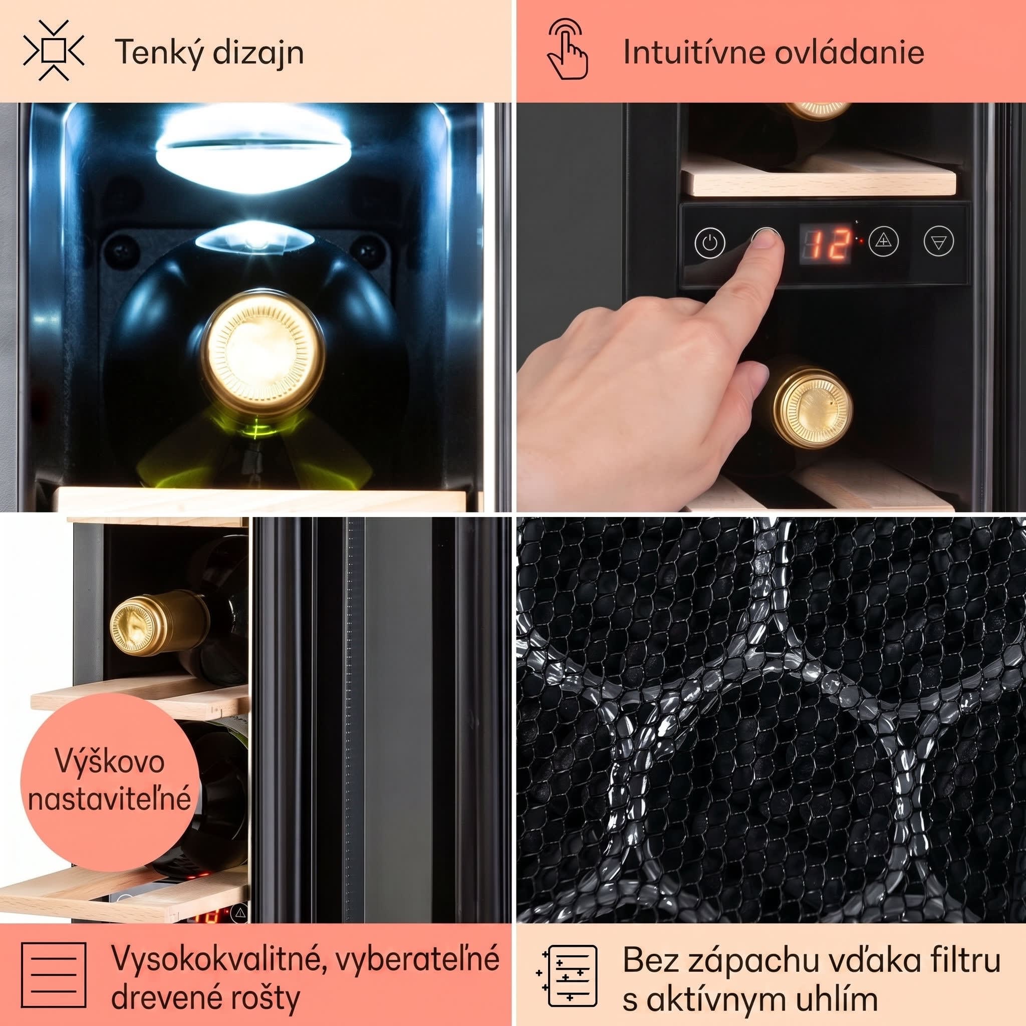 Klarstein Vinovilla 7 built-in Uno Onyx, vstavaná vinotéka, čierne sklo, nehrdzavejúca oceľ – Obrázok 4