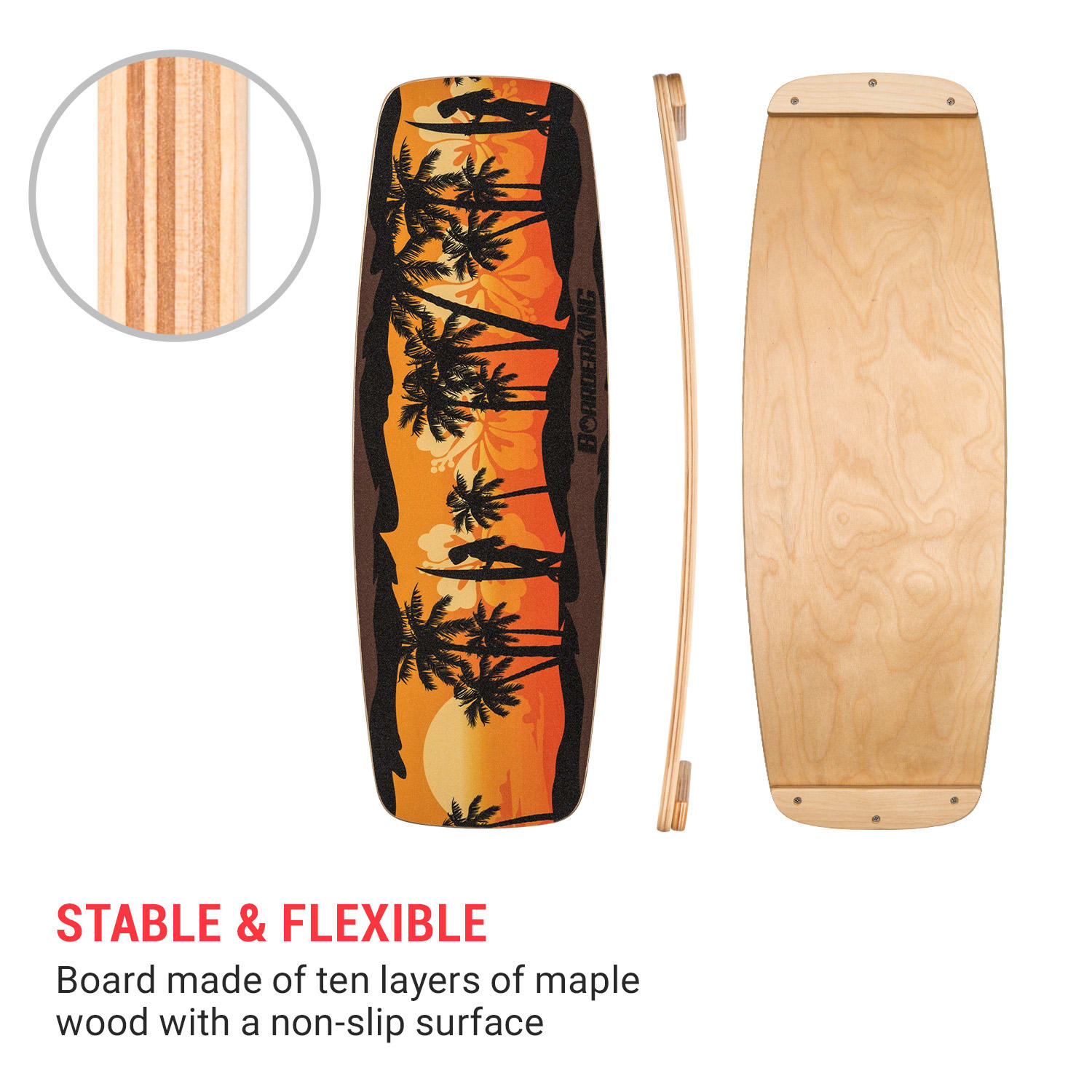 BoarderKING Indoorboard Curved, balančná doska, podložka, valec, drevo/korok – Obrázok 3