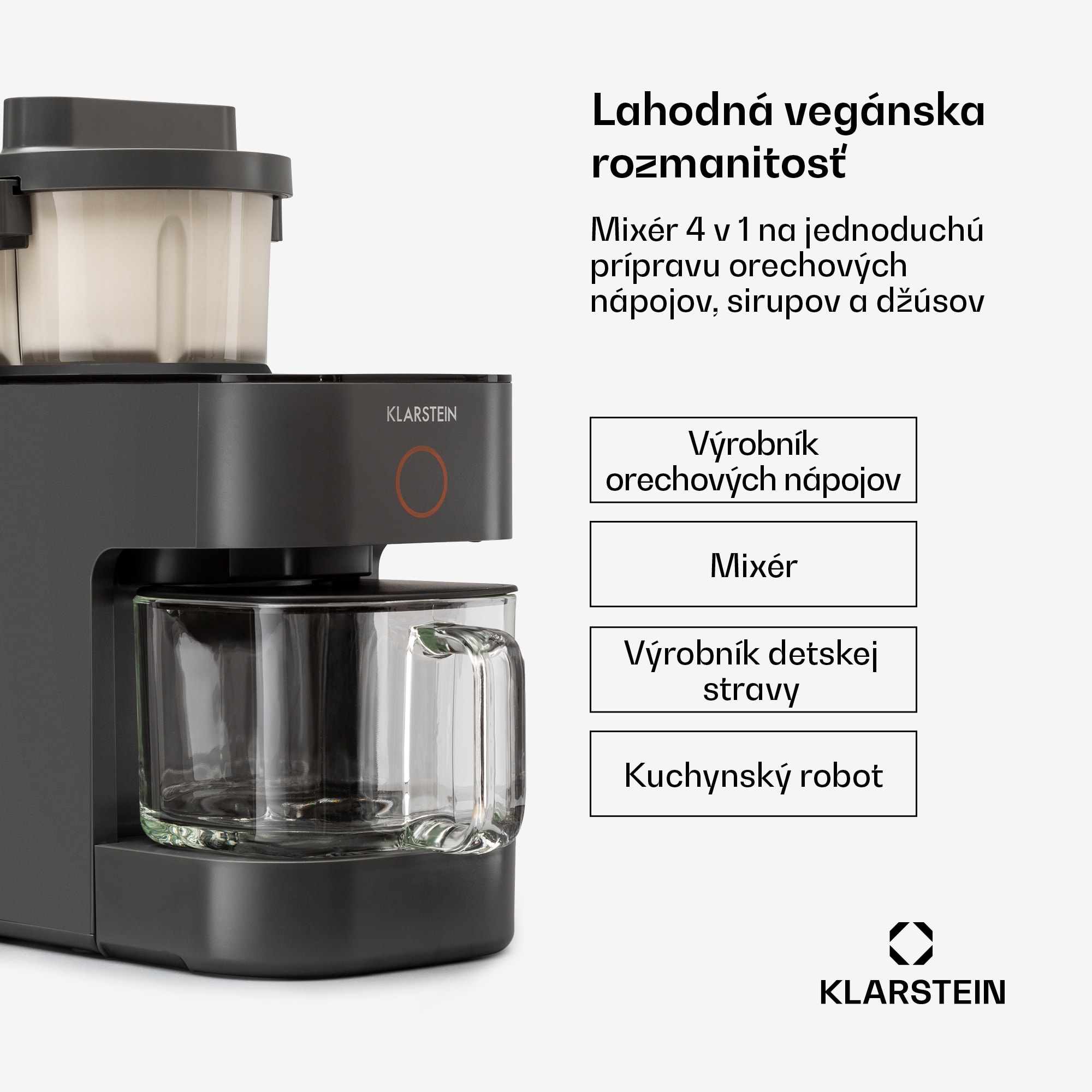 Klarstein Marcia, výrobník rastlinného mlieka, 300 – 1200 ml, 360°, dotykové ovládanie, odnímateľný zásobník na vodu – Obrázok 2